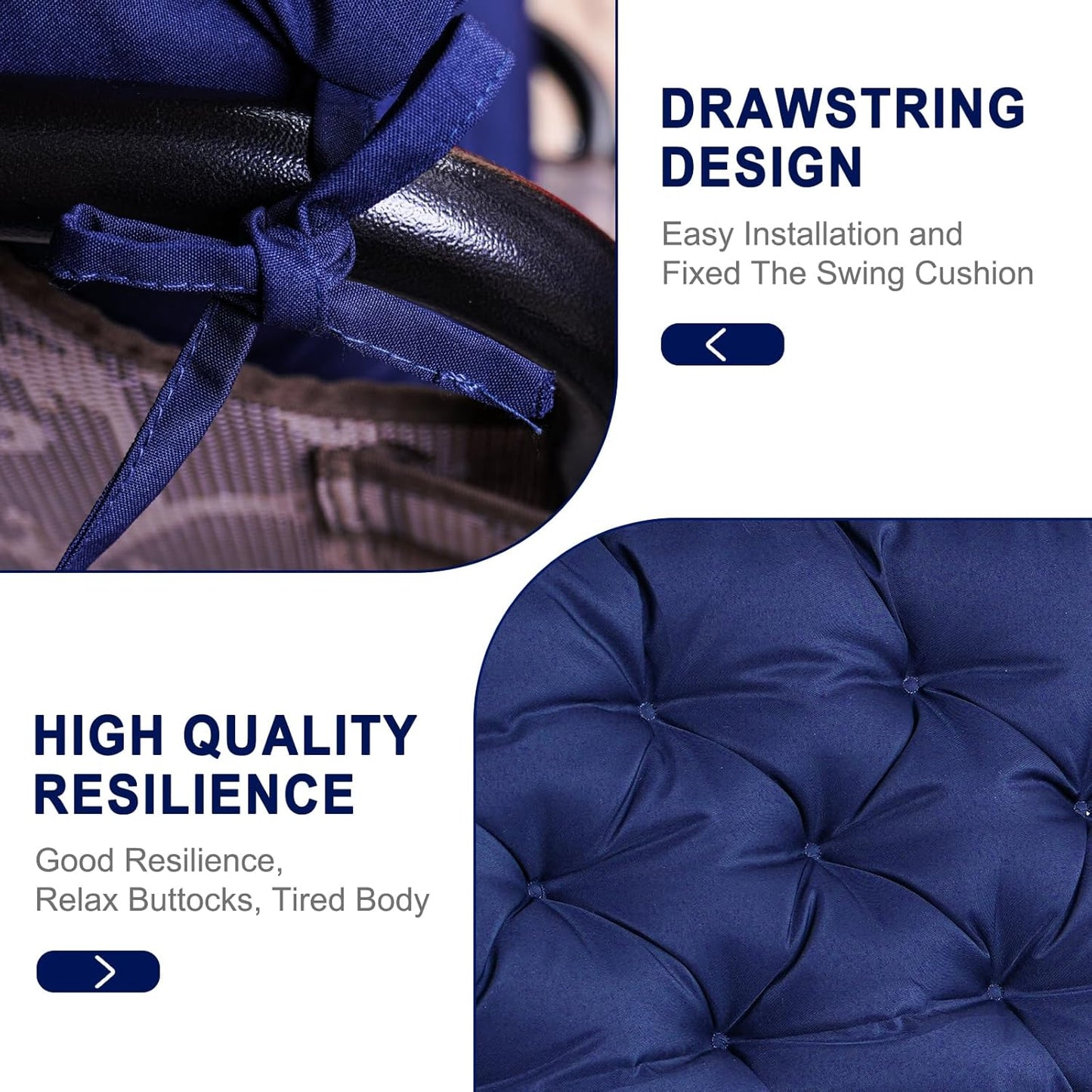 Outdoor Swing Cushions,Waterproof Swing Cushions 3 Seater Replacement with Backrest,Outdoor Thickened Bench Cushion with Ties for Porch,Patio,Backyard,Garden (Navy Blue 60 * 40 in)