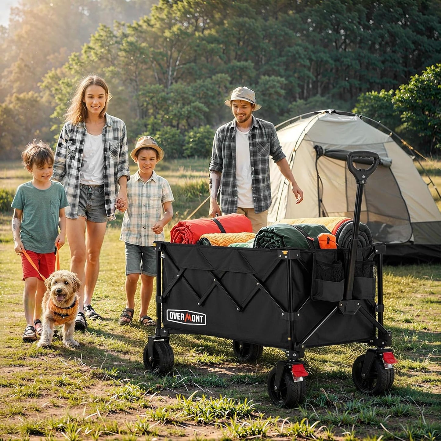 Overmont Ultra-Compact Collapsible Wagon Cart -200L Portable Folding Wagon with All-Terrain Wheels Utility for Beach, Grocery Shopping, Camping, and Gardening – 330lbs Load Capacity Black