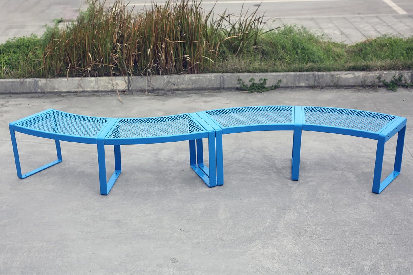 Outdoor Curved Bench, Heavy Duty Metal Park Bench for Outside, Backless Loveseat, Thermoplastic-Coated, Weatherproof Commercial-Grade 2-Person Seating for Park, Patio, Garden, Deck, Beach，Blue
