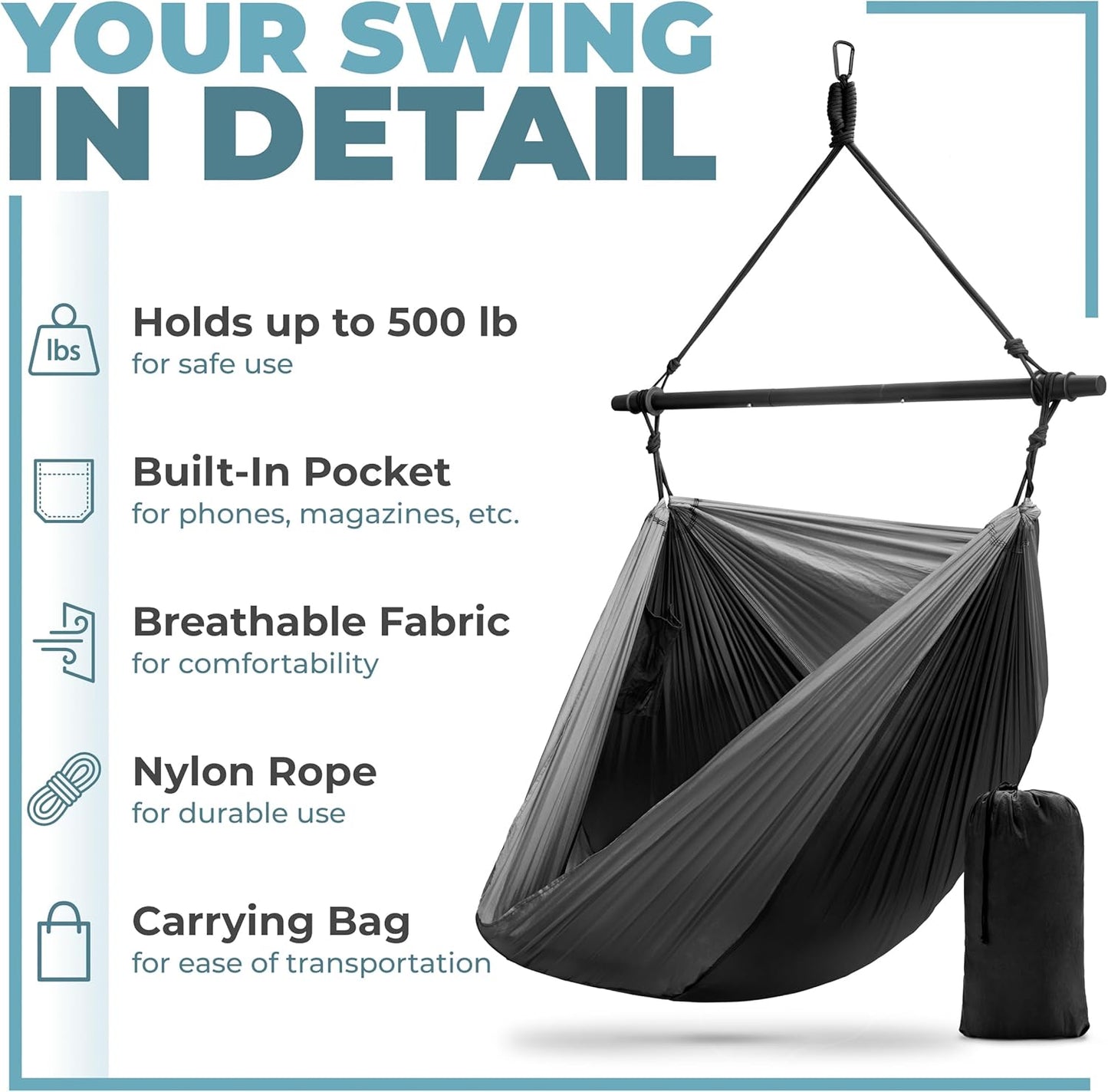 Sorbus Hanging Hammock Chair - Tree Pod Sensory Swing - Outdoor Camping Cacoon Chair - Collapsible and Lightweight Swings - Swinging Rocker Chairs for Camp, Travel, Hiking, Tent, Porch (500 lb Max)