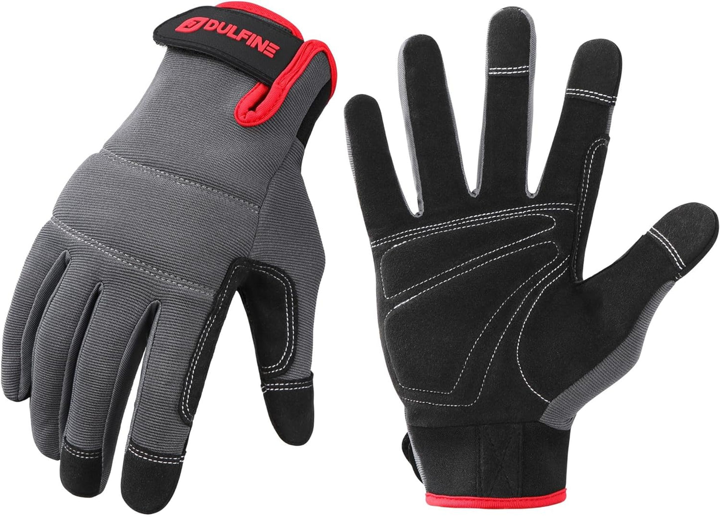 DULFINE Flex Grip Mechanic Work Gloves for Men,Black and Red Utility Safety Working Gloves Touch Screen,Excellent Grip,Ideal for Working on Cars and Outdoor Jobs(Small)