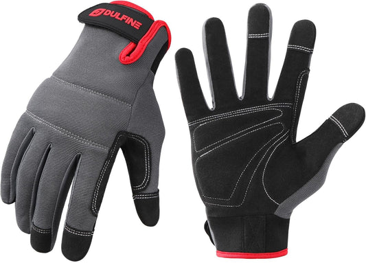DULFINE Flex Grip Mechanic Work Gloves for Men,Black and Red Utility Safety Working Gloves Touch Screen,Excellent Grip,Ideal for Working on Cars and Outdoor Jobs(Large)