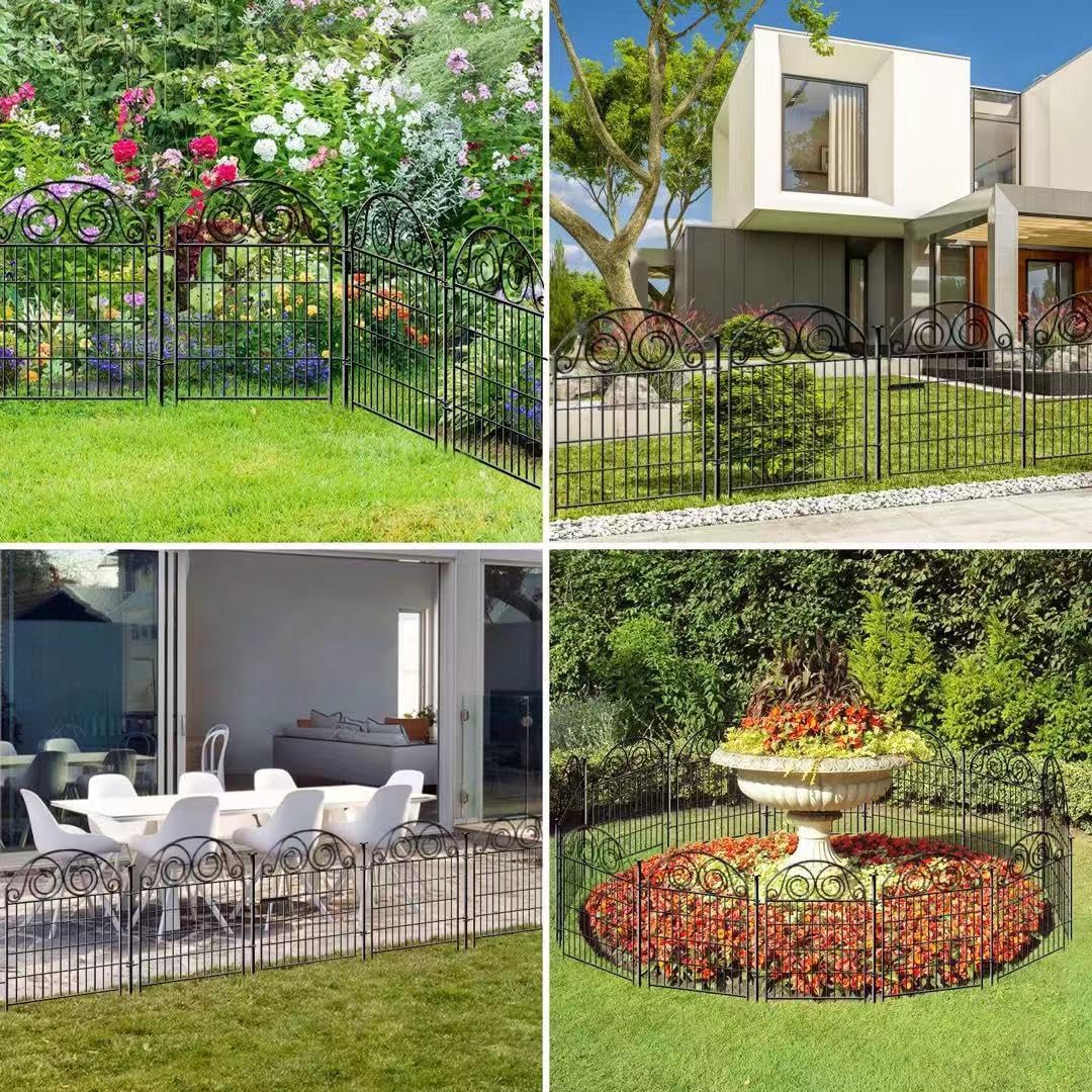 Tall Garden Fence with Gate, 36 Inch(H) 4 Panels Dog Fence Outdoor for Yard, Total Length 8.8 Ft Metal Temporary Dog Fencing│Patented