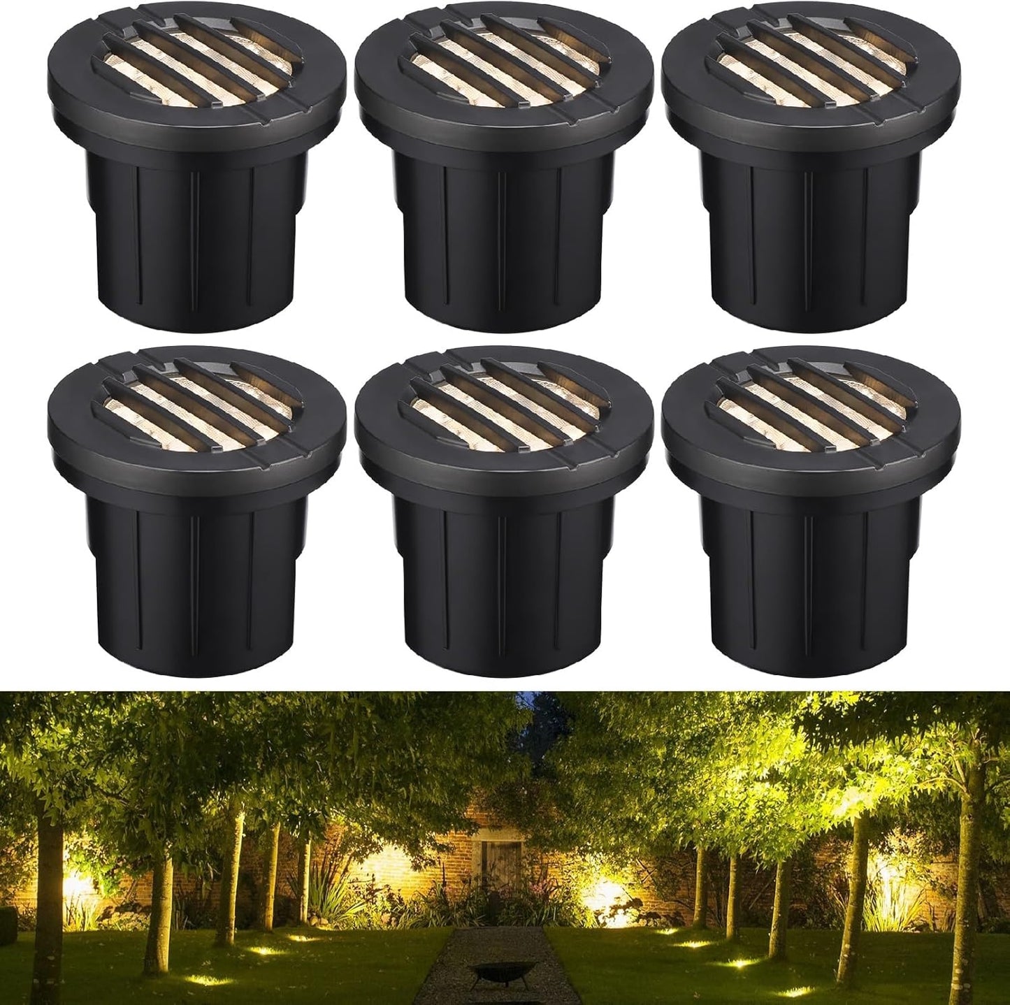 LEONLITE Dia. 4 Inch Well Lights Landscape LED In Ground, Grated Top, 3000K Warm White, 12-24V AC/DC CRI90 Low Voltage Garden Landscaping, Black Aluminum Housing, Pack of 6