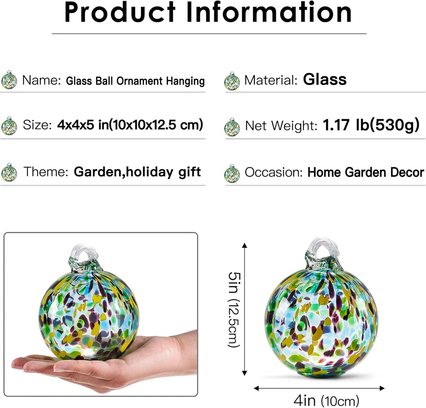 EUSTUMA Hand Blown Glass Witch Ball,Glass Ball Ornament Hanging Garden Gazing Ball Indoor Outdoor Home Décor. (4)