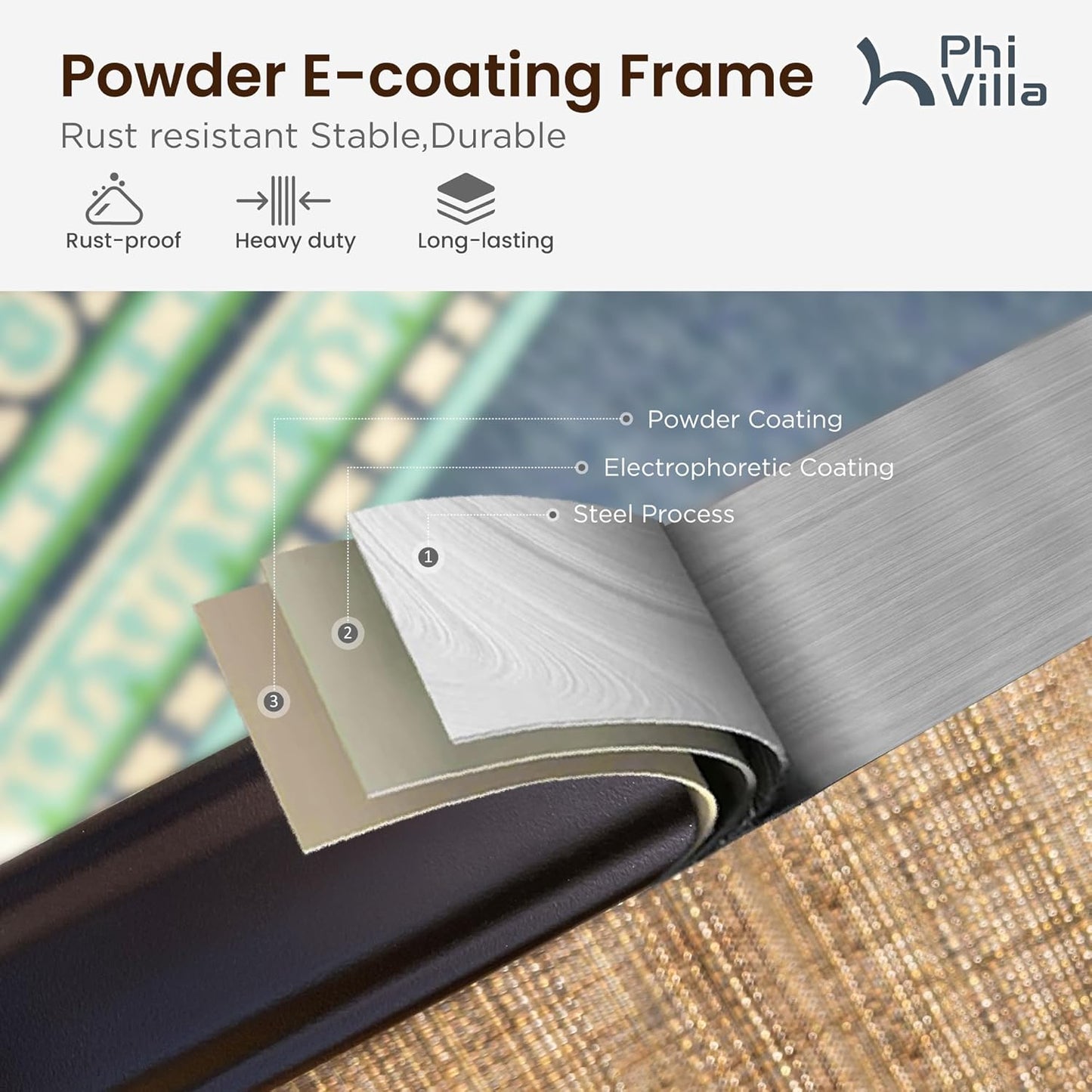 PHI VILLA 3 Piece Outdoor Swivel Bar Stools Set, Bar Height Patio Set with 2 Padded Textilene Fabric Chairs, All-Weather High Top Patio Bistro Table and Chairs Furniture, Brown