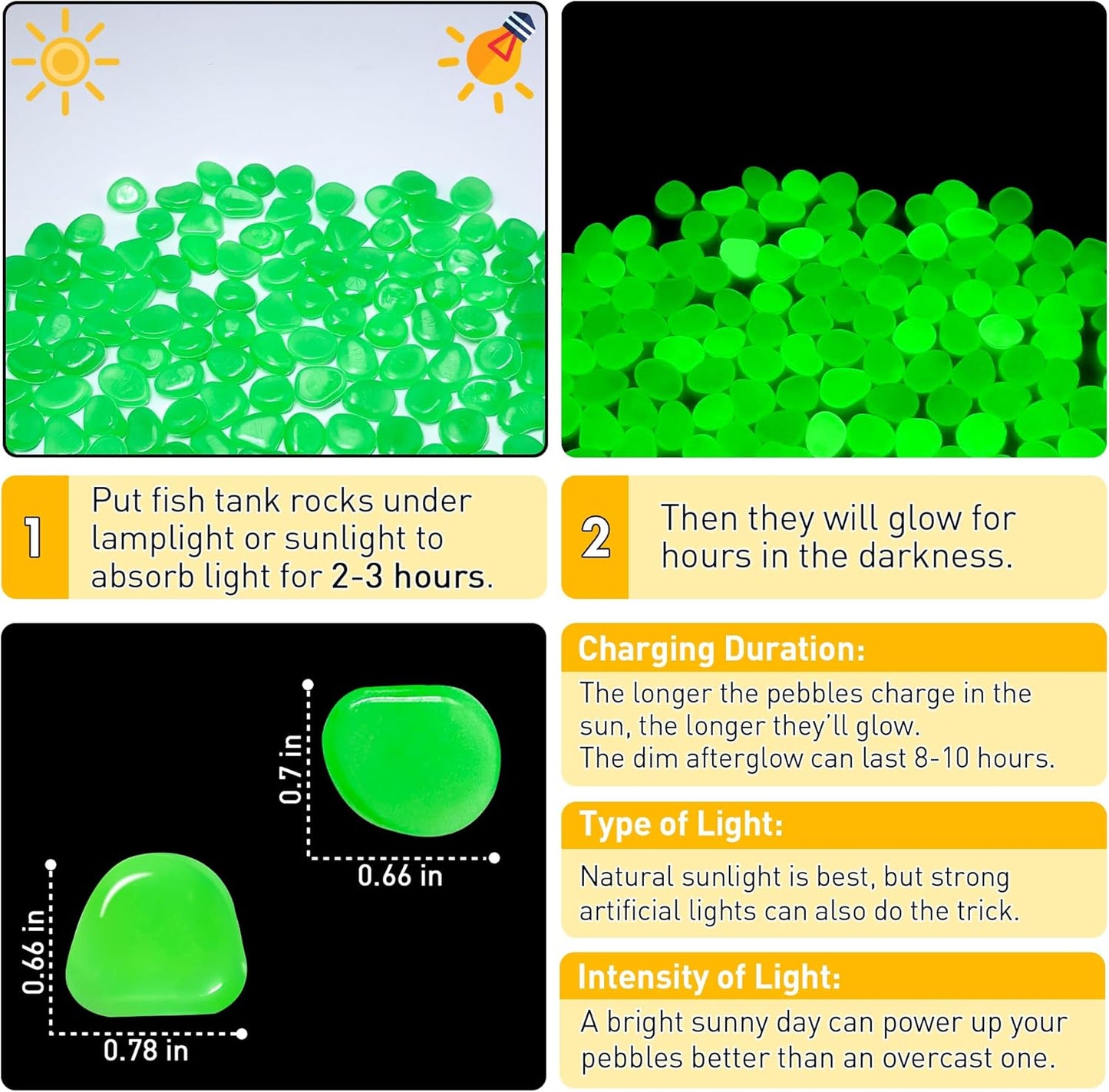 Glow in The Dark Fish Tank Rocks,Green Glowing Rocks Stones Resin Glow in Dark Pebbles for Outdoor Garden, Fish Tank, Aquarium, Landscaping,Driveway Decoration,11 oz