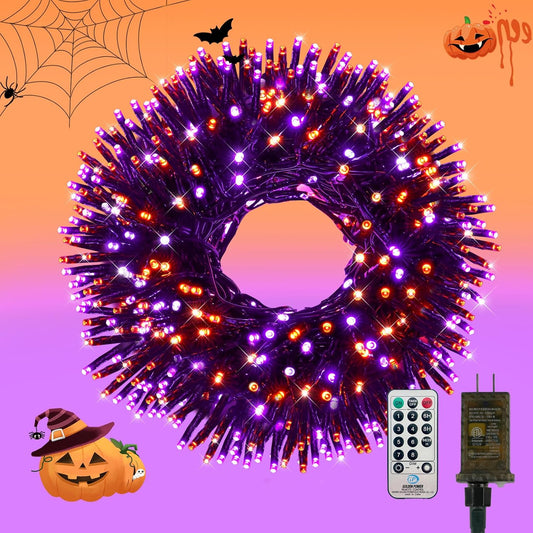 500 LED Orange and Purple Halloween Lights Plug in, Dimmable Twinkle Lights with Remote 8 Modes and Timer, 25FT Waterproof Fairy String Light for Indoor Outdoor Horror Party Tree Decorations