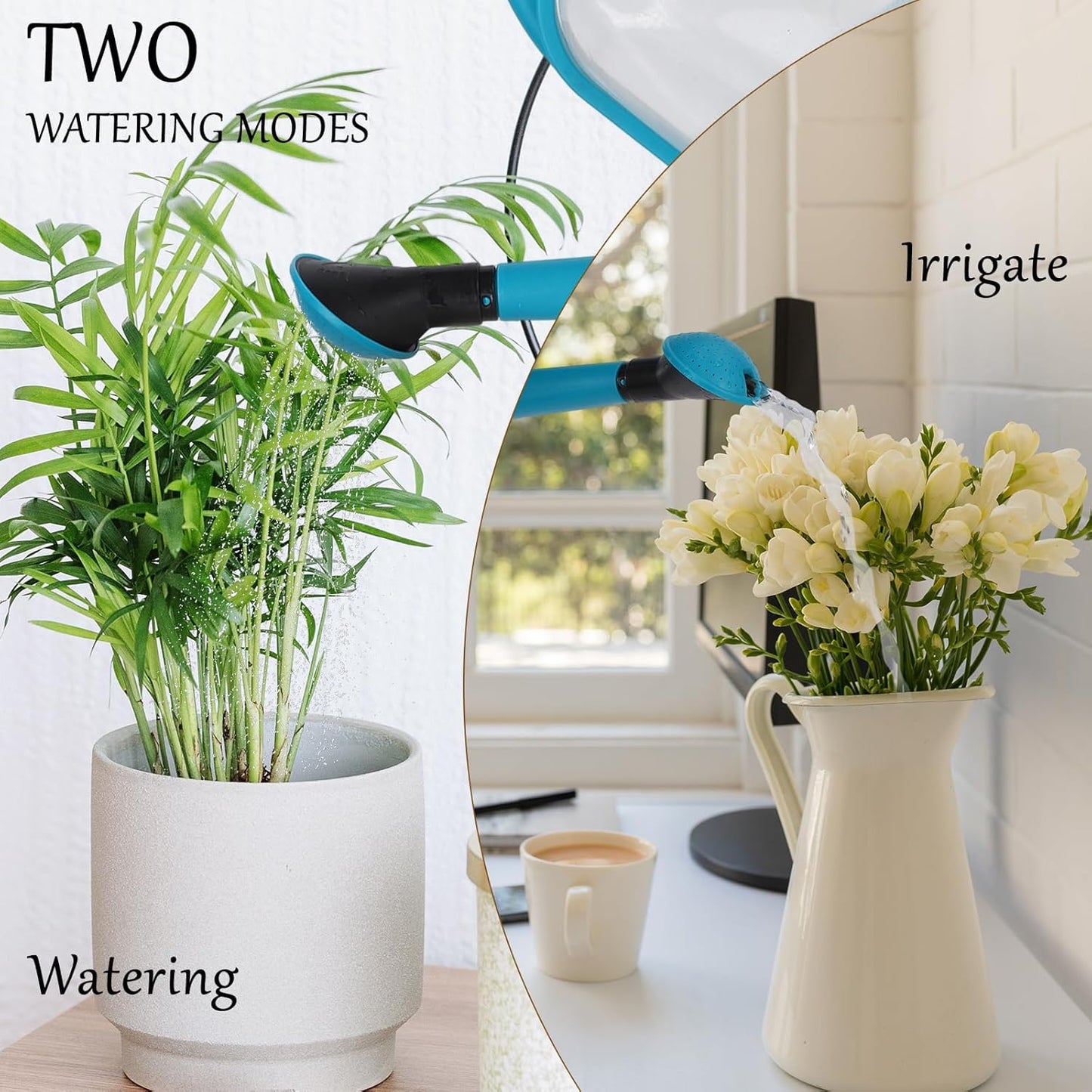 Foldable Watering Can 0.8 Gallon Transparent Plastic with Long Spout & Ergonomic Handle, Compact for Indoor Outdoor Plants（Blue