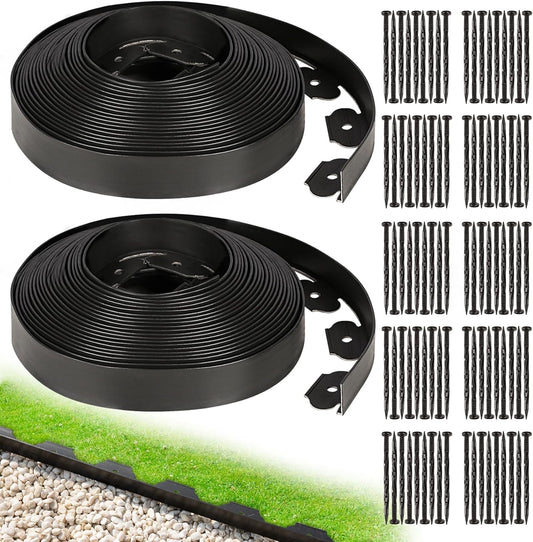 1.5 Inch Garden Edging Border 100FT, Plastic Edging for Landscaping with 90pcs Spikes