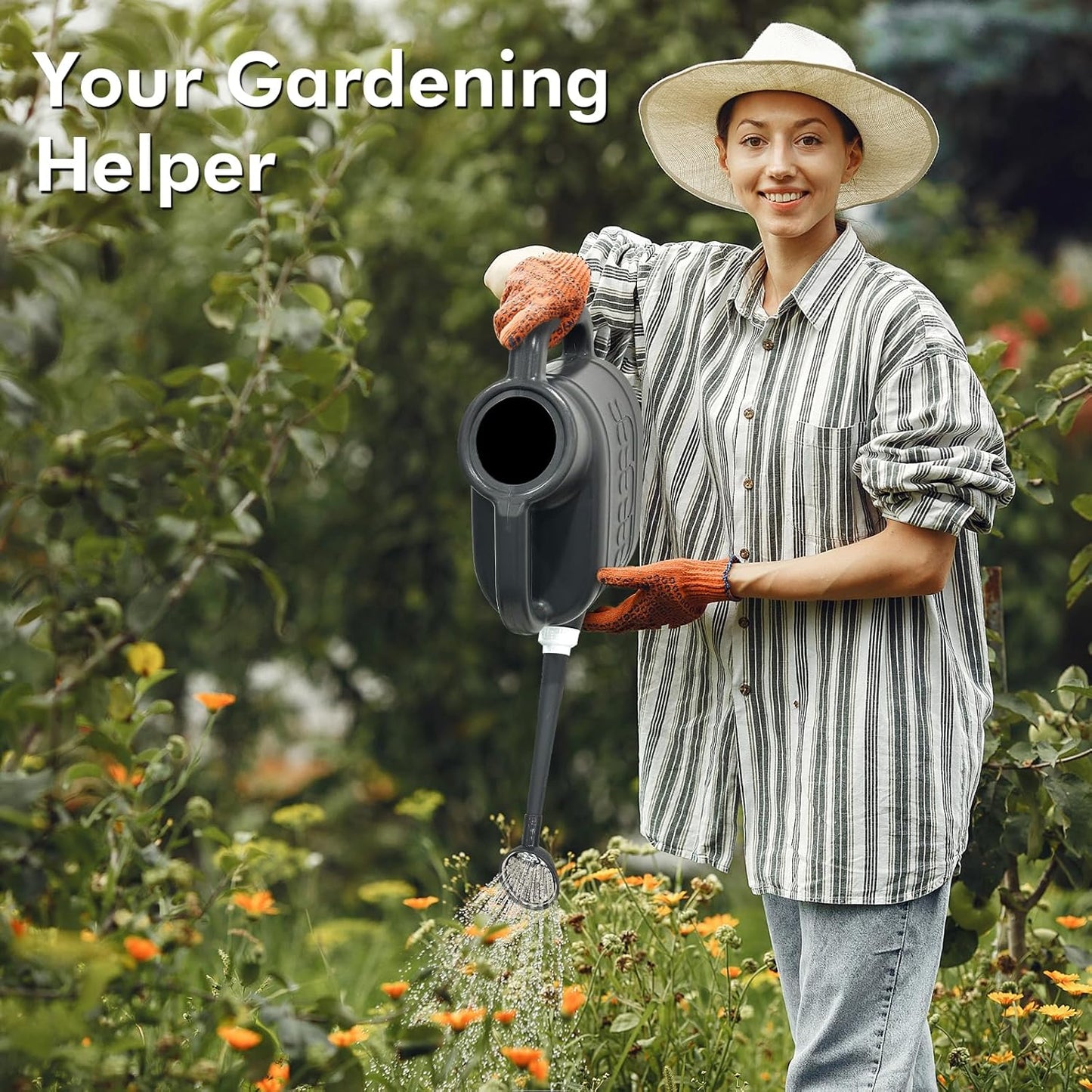 2 Gallon Watering Can for Outdoor Plants, Plant Watering Can with Removable Long Spout and Stainless Steel Sprinkler Head, Large Water Can for Garden Flowers Vegetables