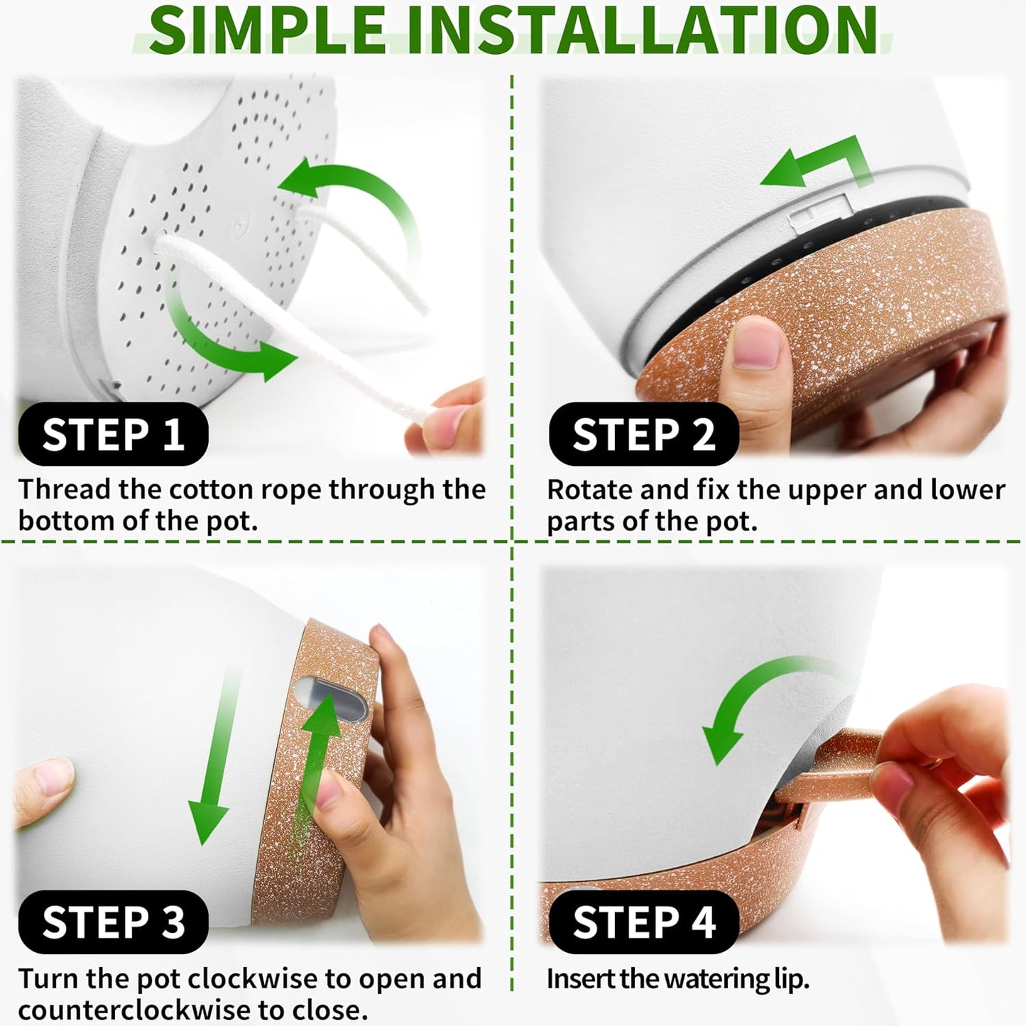 12/10/9/8 inch Self Watering Pots with Visual Water Window, Extra Large Self Watering Plant Pot with Drainage Holes and Saucers, White Flower Pots for Indoor Plants
