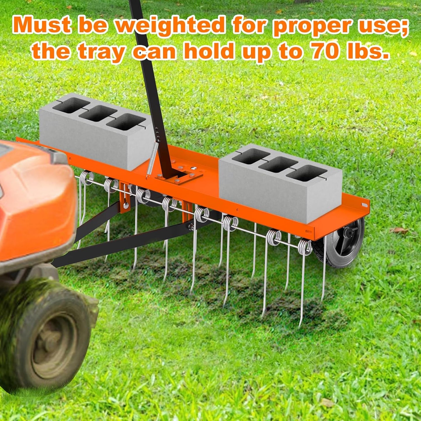 40" Tow Behind Lawn Dethatcher, Pull Behind Rake with 24 Rust-Proof Tines and Heavy Tires, Lawn Tractor Rake with Lift Handle, Tow Behind Rakes to Remove Thatch, Leaves from Large Lawn Area