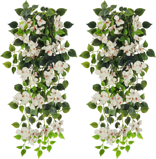 Artificial Hanging Flowers Bougainvillea, UV Resistant Fake Plastic Faux Flower Fabric Vine for Indoor Outdoor Garden Porch Eave Wedding Wall Décor