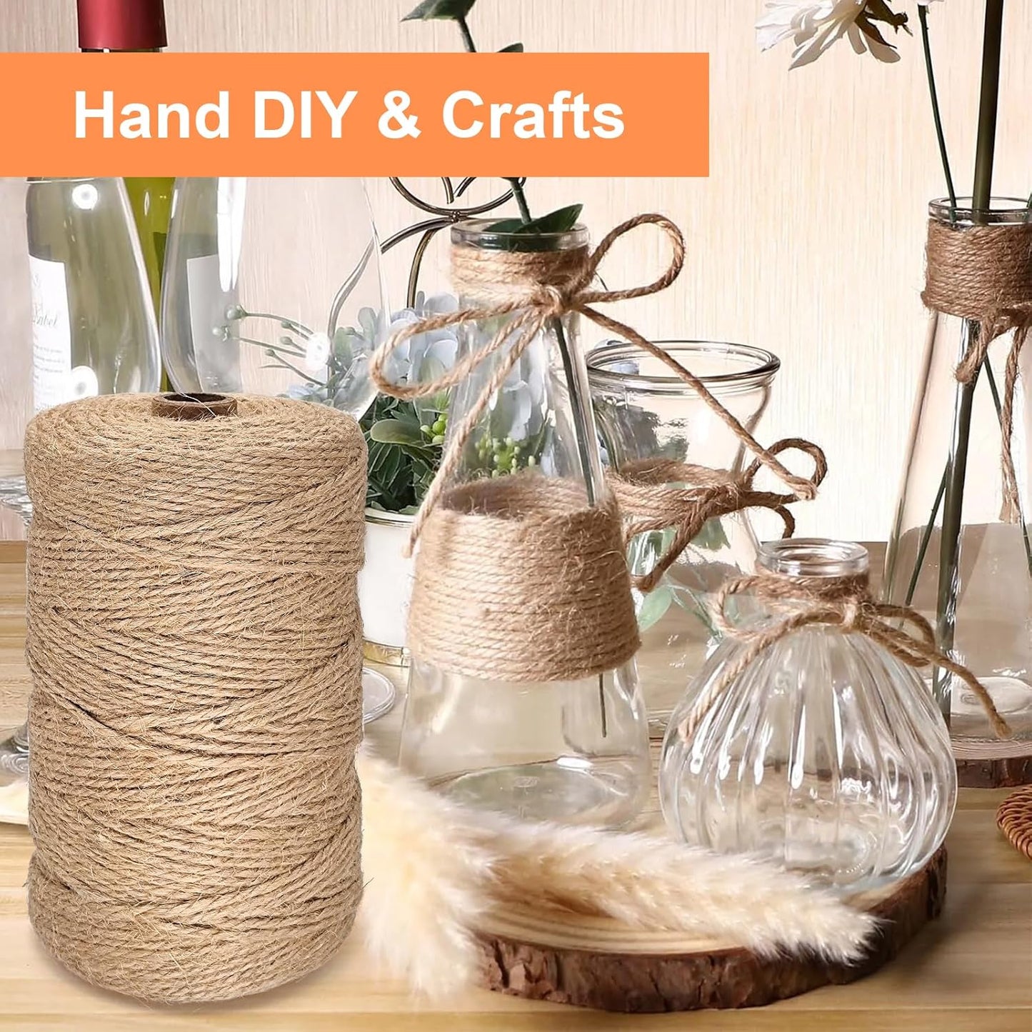 Twine String, 2mm 1148FT Jute Rope for Handmade Arts Crafts Gift Wrapping, Burlap String for Gardening Climbing Plant, Hemp Cord for Halloween Christmas Wedding Decoration