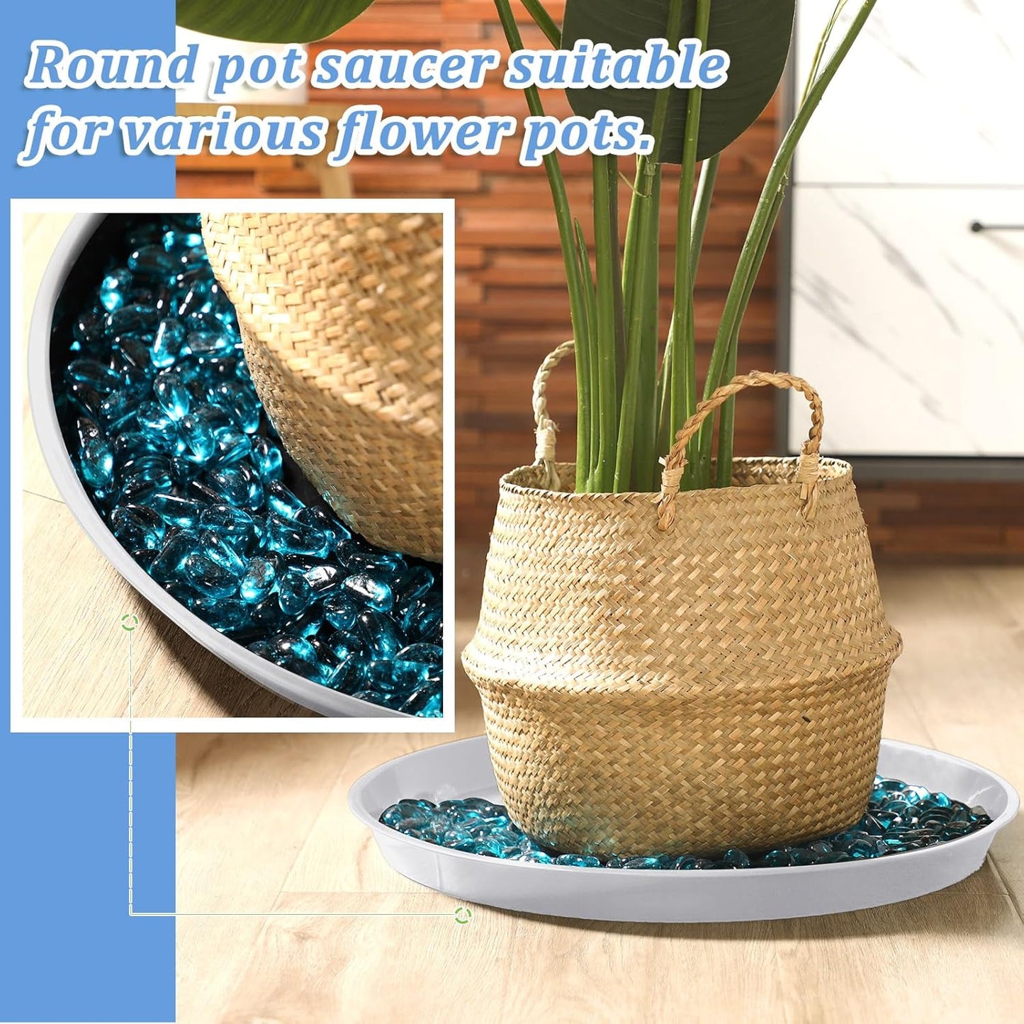 Eccliy 6 Pack Plastic Plant Saucer Heavy Duty Planter Saucers Large Plant Pot Saucers Plastic Water Trays for Indoors and Outdoors Flower Plant Plant Drip (White,20 Inch)