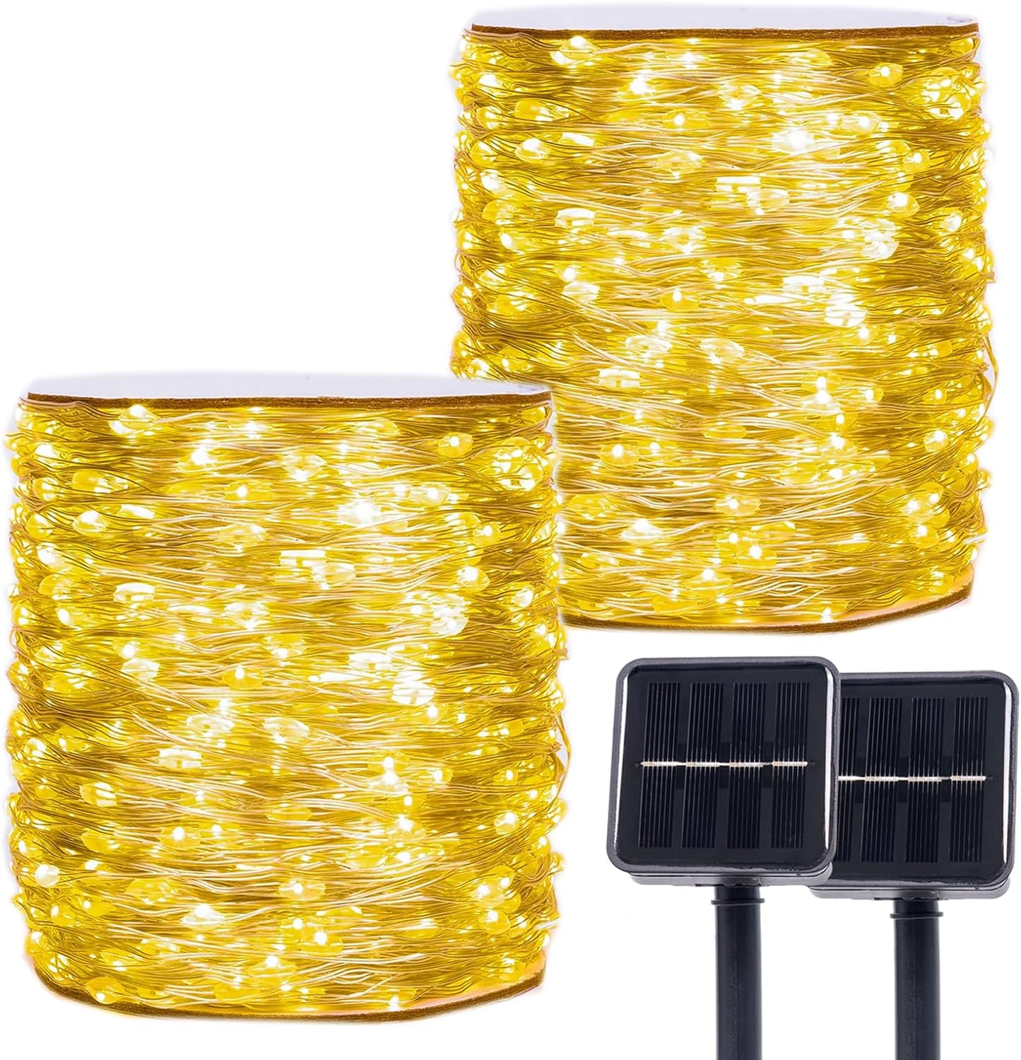 Solar String Lights for Outside,2 Pack 66FT 200 LEDs Solar Fairy Lights,Waterproof 8 Modes Button Outdoor String Light for Patio Garden Backyard Tree Wedding Christmas,Silver Wire,Warm White