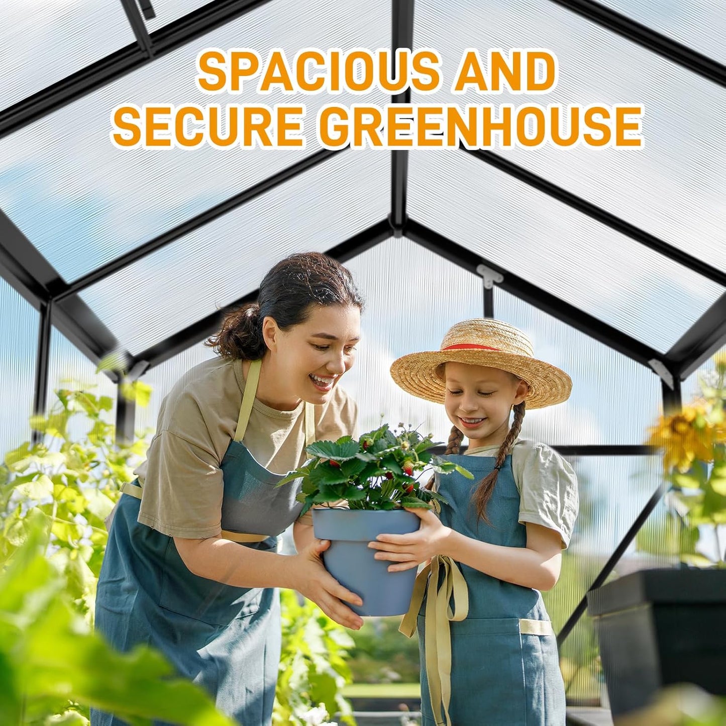 VINGLI 6x8 FT Heavy Duty Polycarbonate Greenhouse with 5 Roof Vents, Aluminum Frame, Black