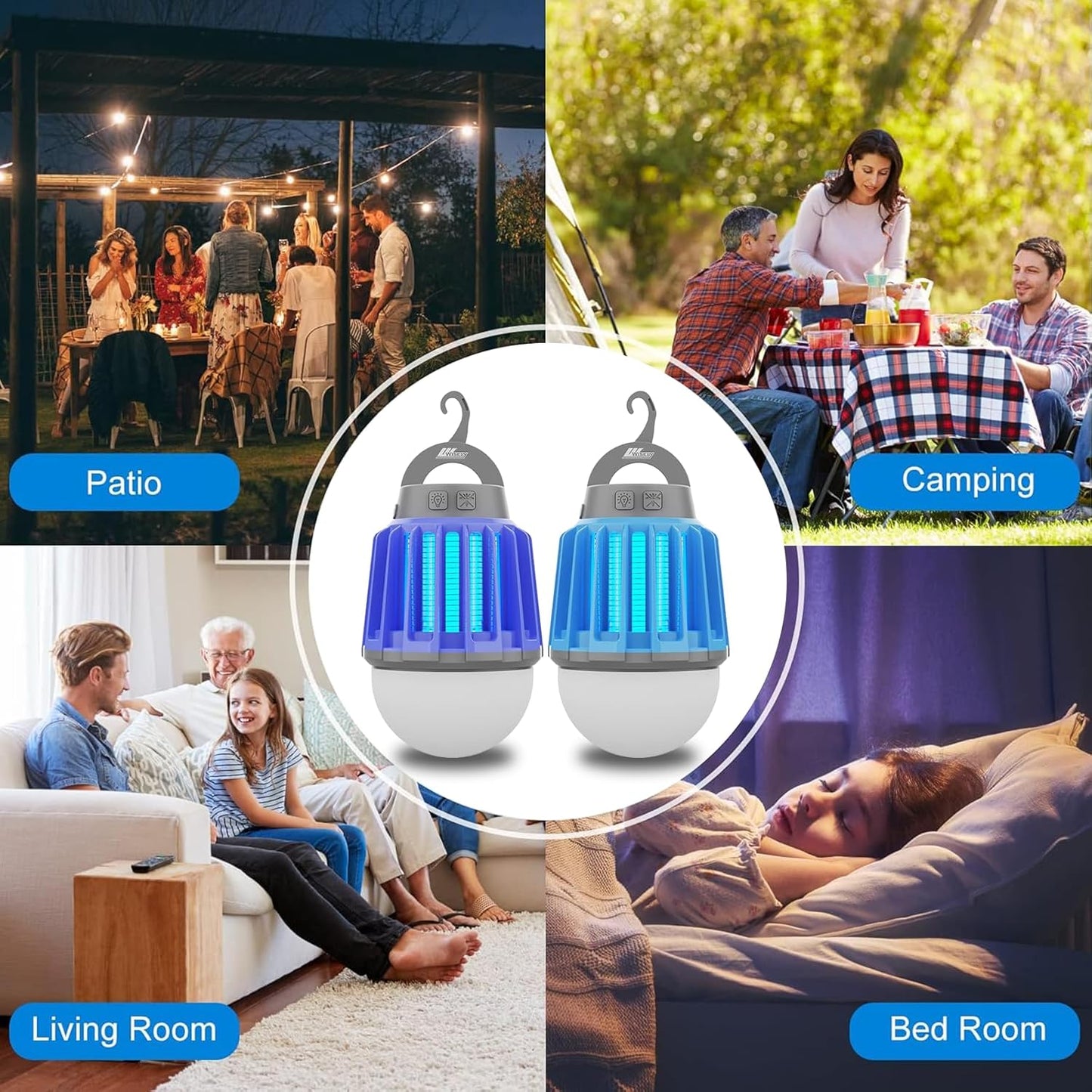 Wisely Bug Zapper Outdoor/Indoor Electric, USB-C Rechargeable Mosquito Killer Lantern Lamp, Portable Insect Electronic Zapper Indoor Trap, with LED Light 2PK