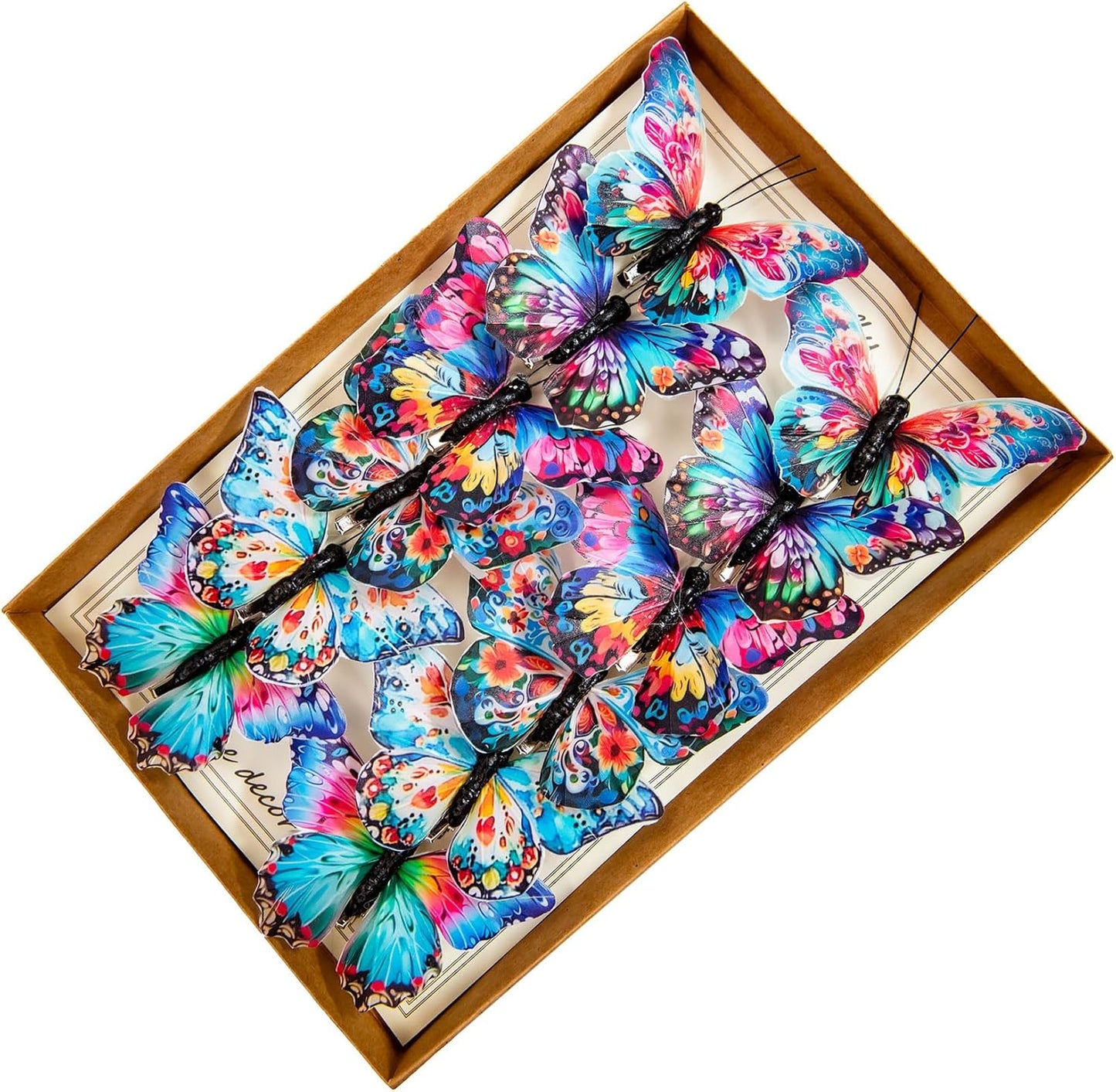 Cartanfill-Decorative 3D Butterfly Clips, 12 Pack, Multicolor Feather Design, Party and Christmas Tree Ornaments