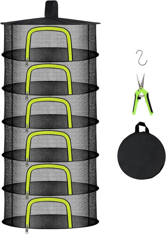 6 Layer Herb Drying Rack, Herb Drying Rack Hanging Mesh, Foldable Plant Drying Net With U-Shaped Zipper, Garden Shears, Hooks, For Drying Herbs Plants, Flowers, Fruits, Food, Clothes(6 Layers-23.62'')