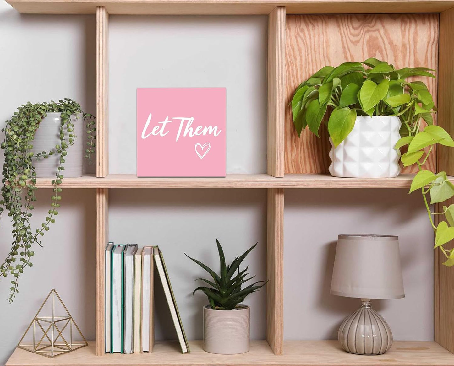 Let Them Wooden Box Sign 5 X 5", Farmhouse Desk Sign Boss Lady Office Cubicle Decor, Let Them Desk Accessories for Therapist Office Living Room Bathroom, Inspirational Boss Gifts for Women (Pink)
