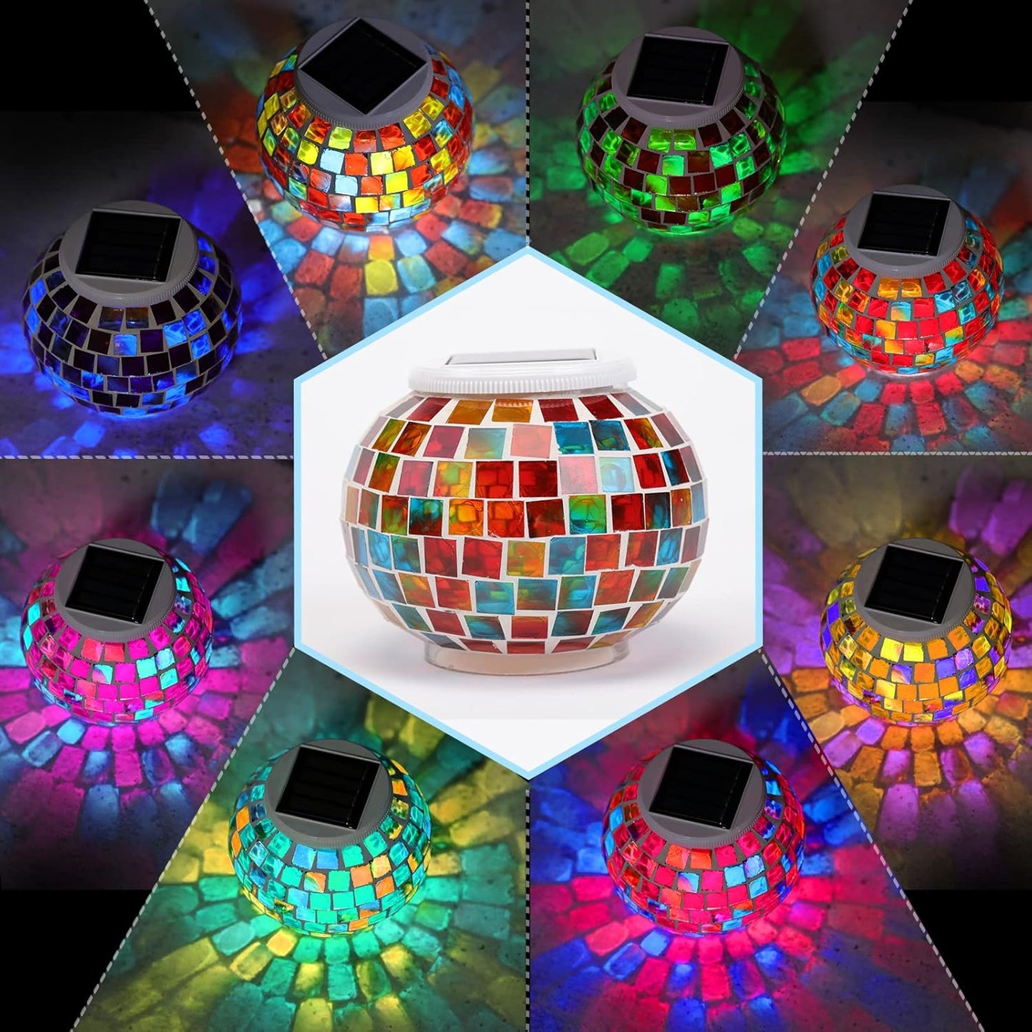 Color Changing Mosaic Solar Light Led Garden Lights，echargeable Solar Table Lights Outdoor Waterproof Solar Night Lights for Garden, Patio, Party，Outdoor/Indoor Decorations, Ideal Gift