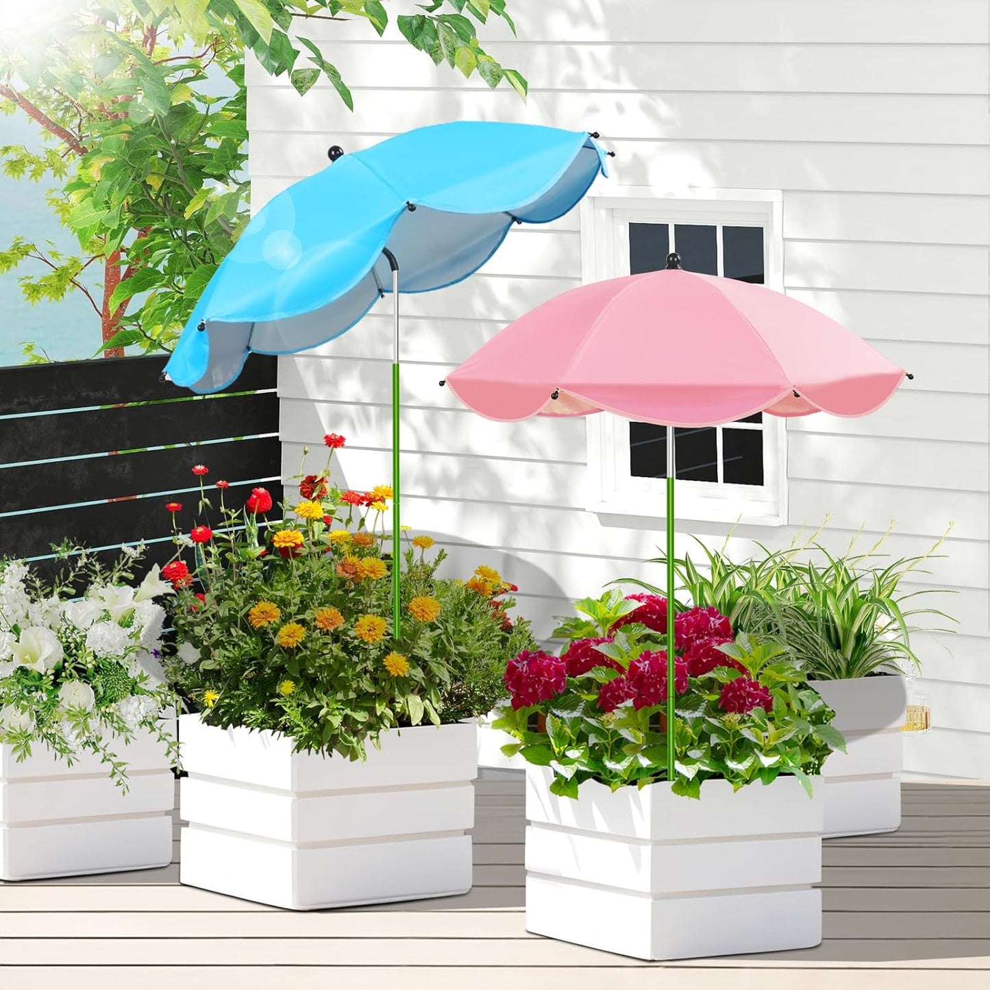 MJZ 2 Pack Plant Umbrellas for Outdoor Plants, 26" Garden Umbrella for Plants with Adjustable Angle, Plant Umbrella Provide Shade for Outdoor Plants Flower Pot Planting Beds (Pink, Blue)