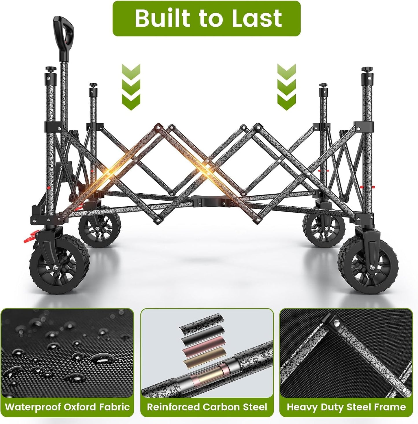 Folding Wagon Cart with Wheels, 180L 330LBS Heavy Duty Utility Wagon, Beach Wagon with All-Terrain Wheels, Portable Grocery Wagons for Camping, Shopping, Garden, Sports, Black