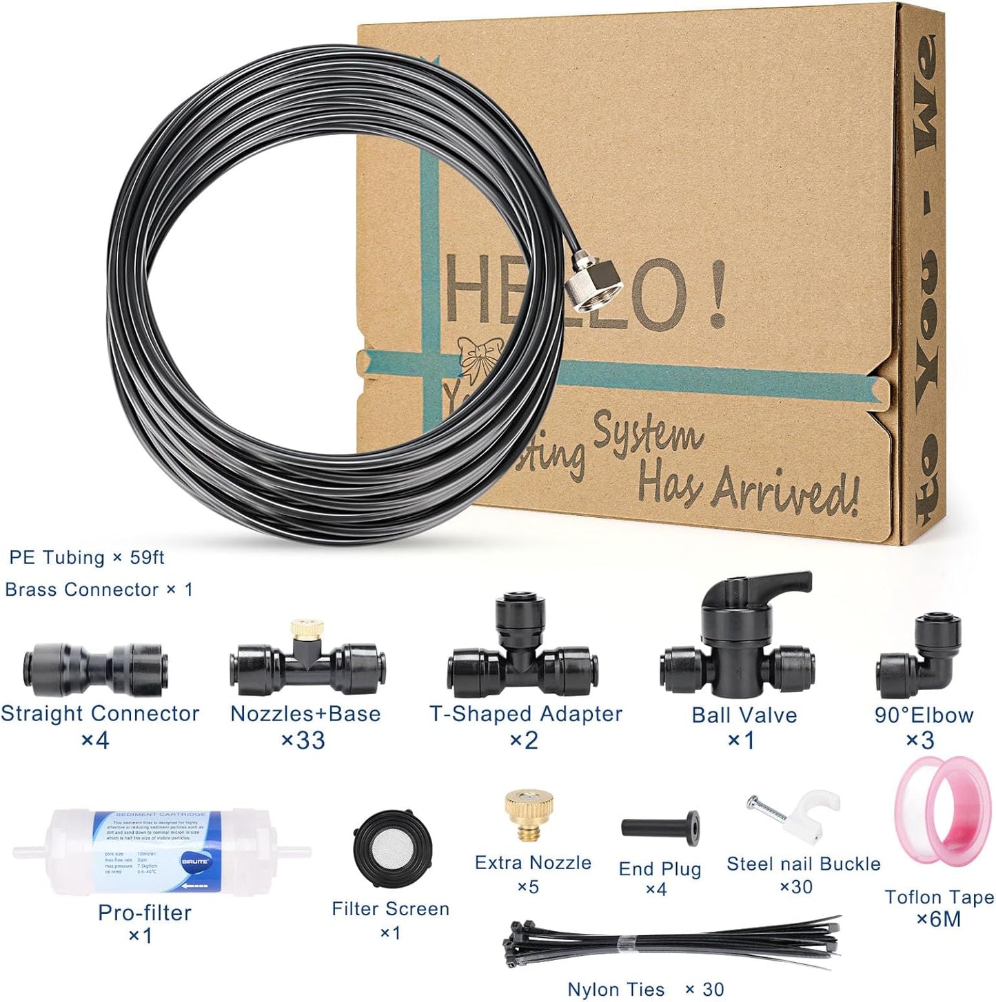 Misters for Outside Patio 32ft– Misting System with Filter and Easy DIY Installation for Garden, Trampoline, and Greenhouse-Ideal for Cooling Patios, and Chicken Coop