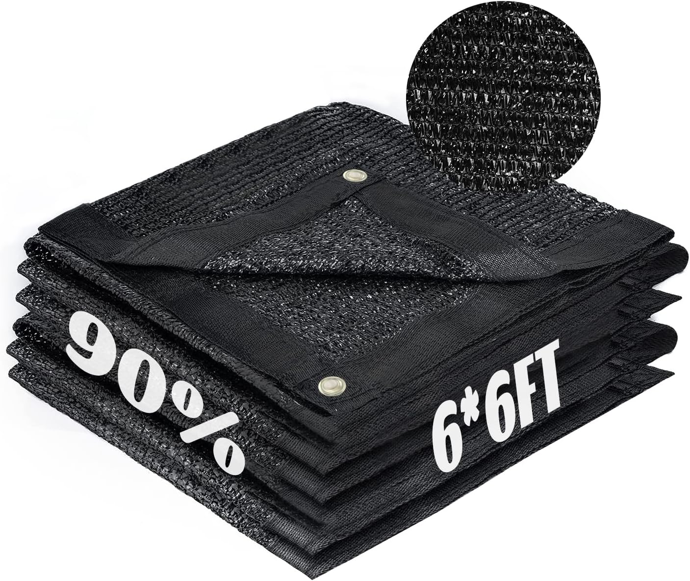 Cool Area 90% Sun Shade Cloth Mesh Tarp with Grommets for Plant Cover 6x6ft Patio Canopy Garden Pergola Blackhouse Car Barn Kennel Black