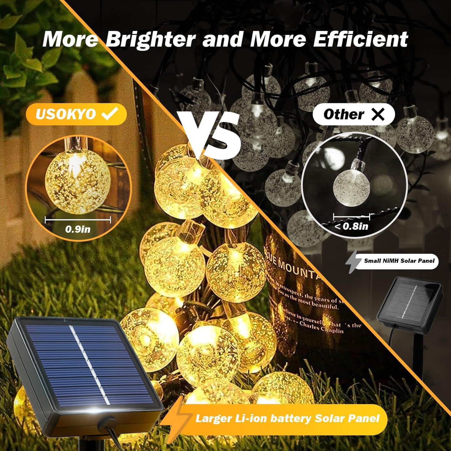 Solar Lights Outdoor Waterproof, 2 Pack Total 120LED 72FT Solar String Lights for Outside with 8 Modes, Outdoor String Lights Crystal Globe Patio Lights for Garden Yard Party Decor (Warm White)