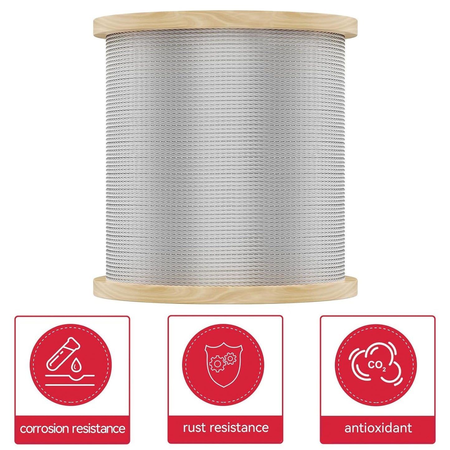 3/8 Stainless Steel Cable with 7x19 Strands and 12000lbs Breaking Strength 304 Stainless Steel Wire Rope for Aircraft Cable 150FT