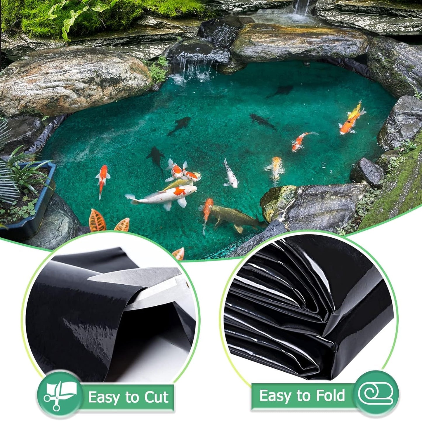MYFAMIREA 10 FT x 13 FT Pond Liner, 20 Mil HDPE Pond Liner, Sun Resistant Preformed Easy Cutting Pond Liner Underlayment for Fish Koi Ponds, Garden Fountain, Waterfall Fish Pond