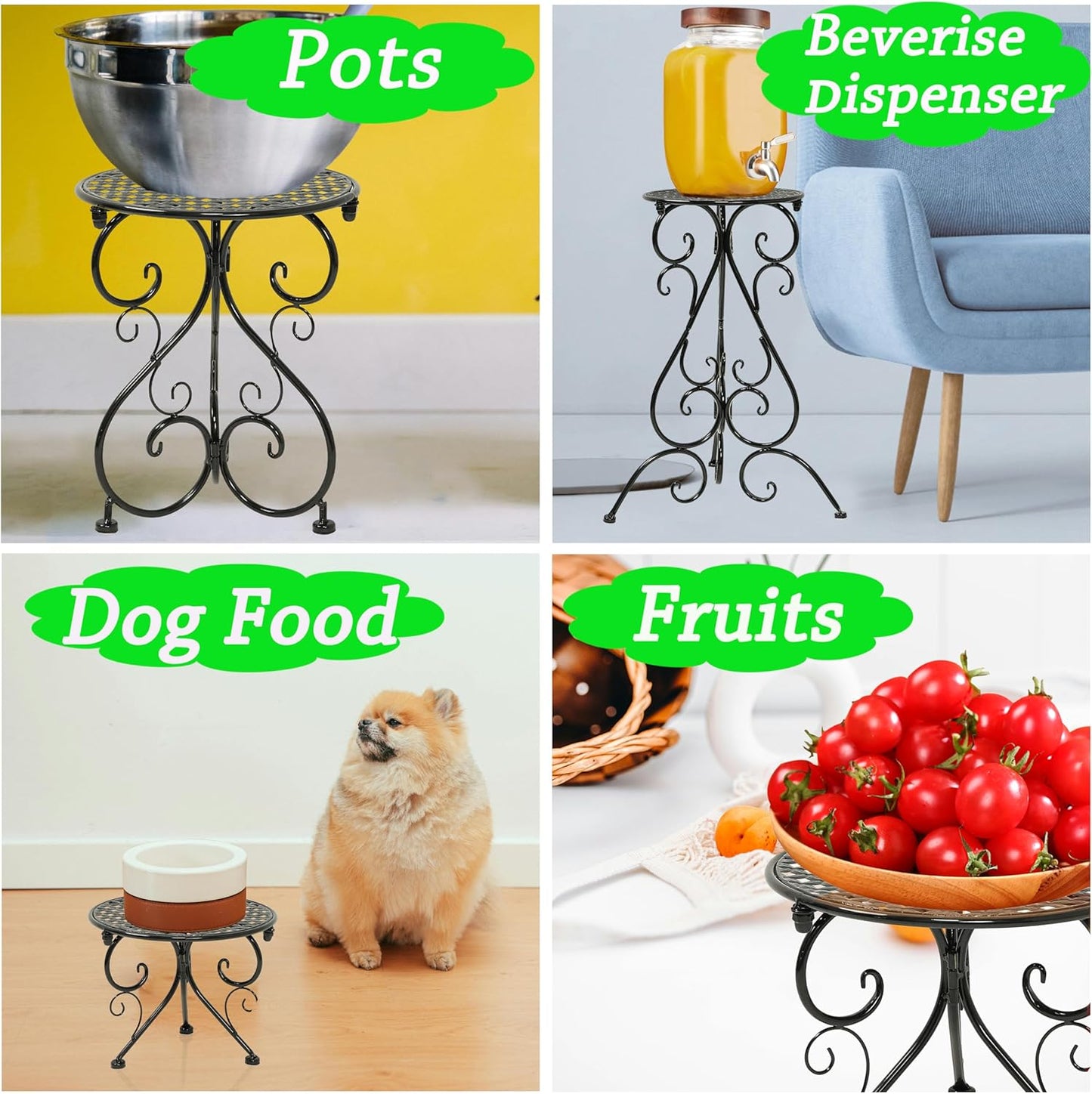4-Pack Metal Plant Stand for Indoor Outdoor, Heavy Duty Flower Pot Stands for Multiple Plants, Rustproof Iron Planter Holder Display Shelf for Patio Home Garden Porch Balcony(Black)