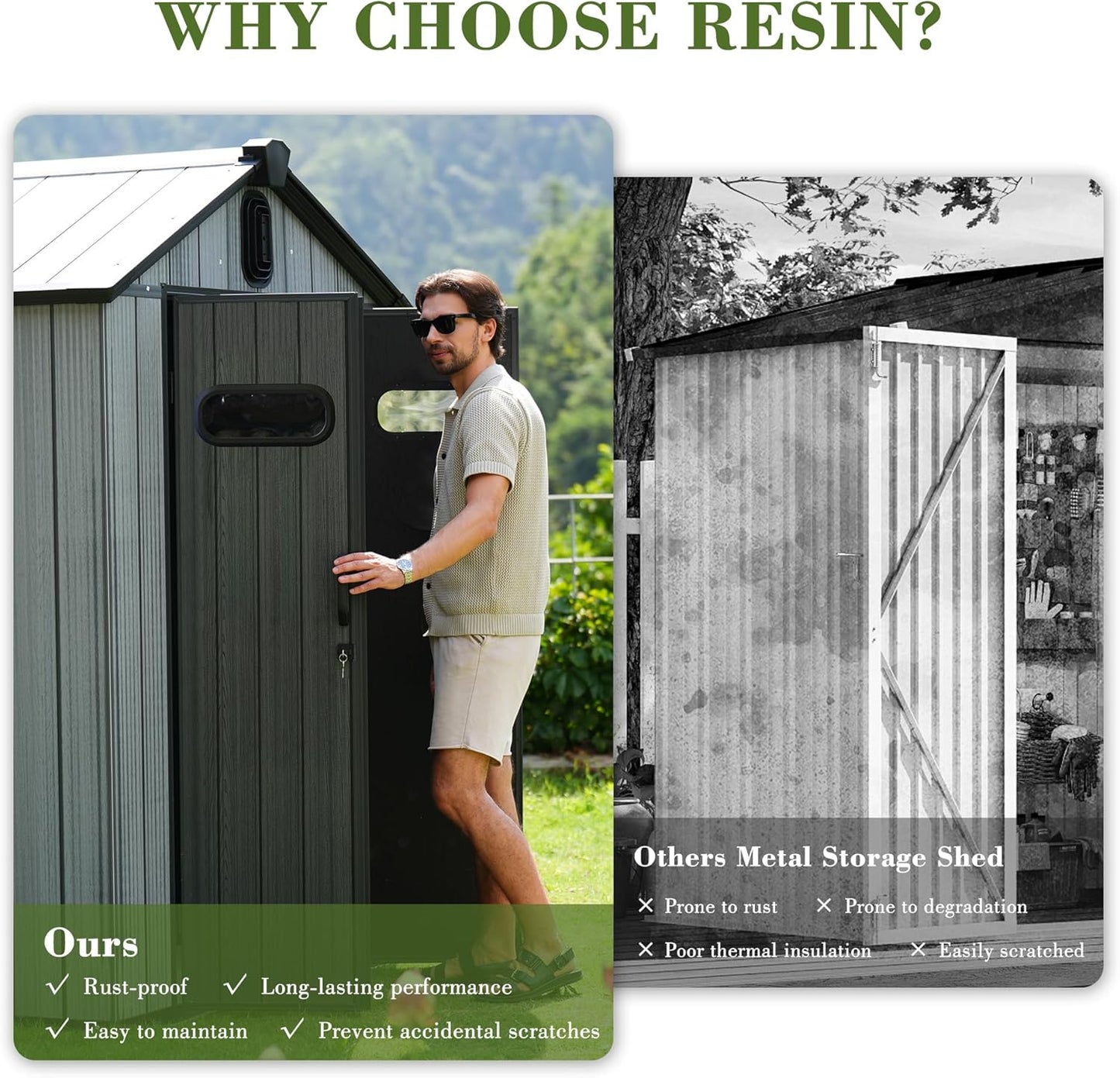 Domi 8x6FT Outdoor Resin Storage Shed with Transparent Windows & Louvered Vents, Plastic Tool Shed with Double Lockable Doors & Gable Roof, Outside Garden Shed for Backyard, Patio, Lawn, Grey