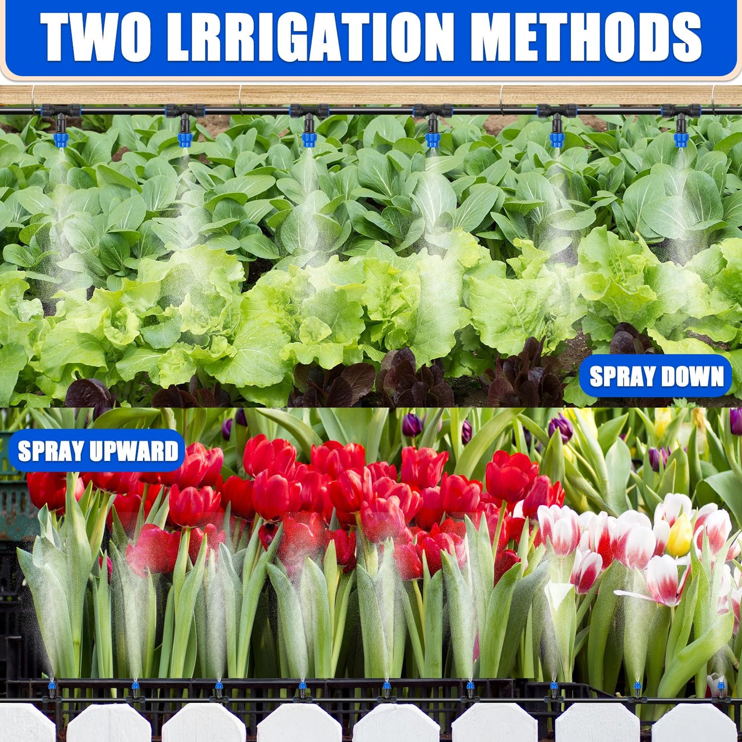 59FT Mist Drip Irrigation System, Automatic Garden Watering System with Adjustable Atomizing Misting Nozzle, 1/4 inch Blank Distribution Tubing Watering Drip Kit for Garden, Greenhouse, Lawn