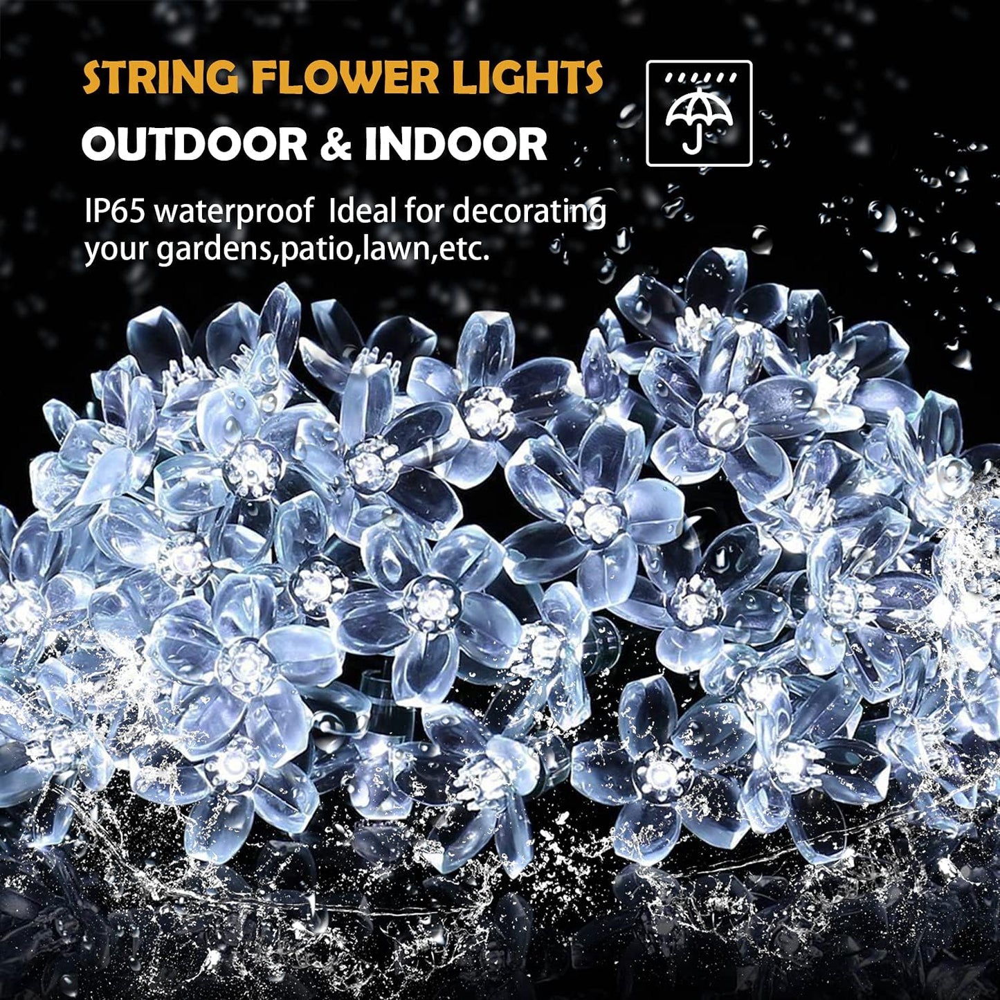 ITICdecor Outdoor Solar Flower String Lights Waterproof 50 LED Fairy Light Decorations for Christmas Tree Garden Patio Fence Yard Spring (Cool White)