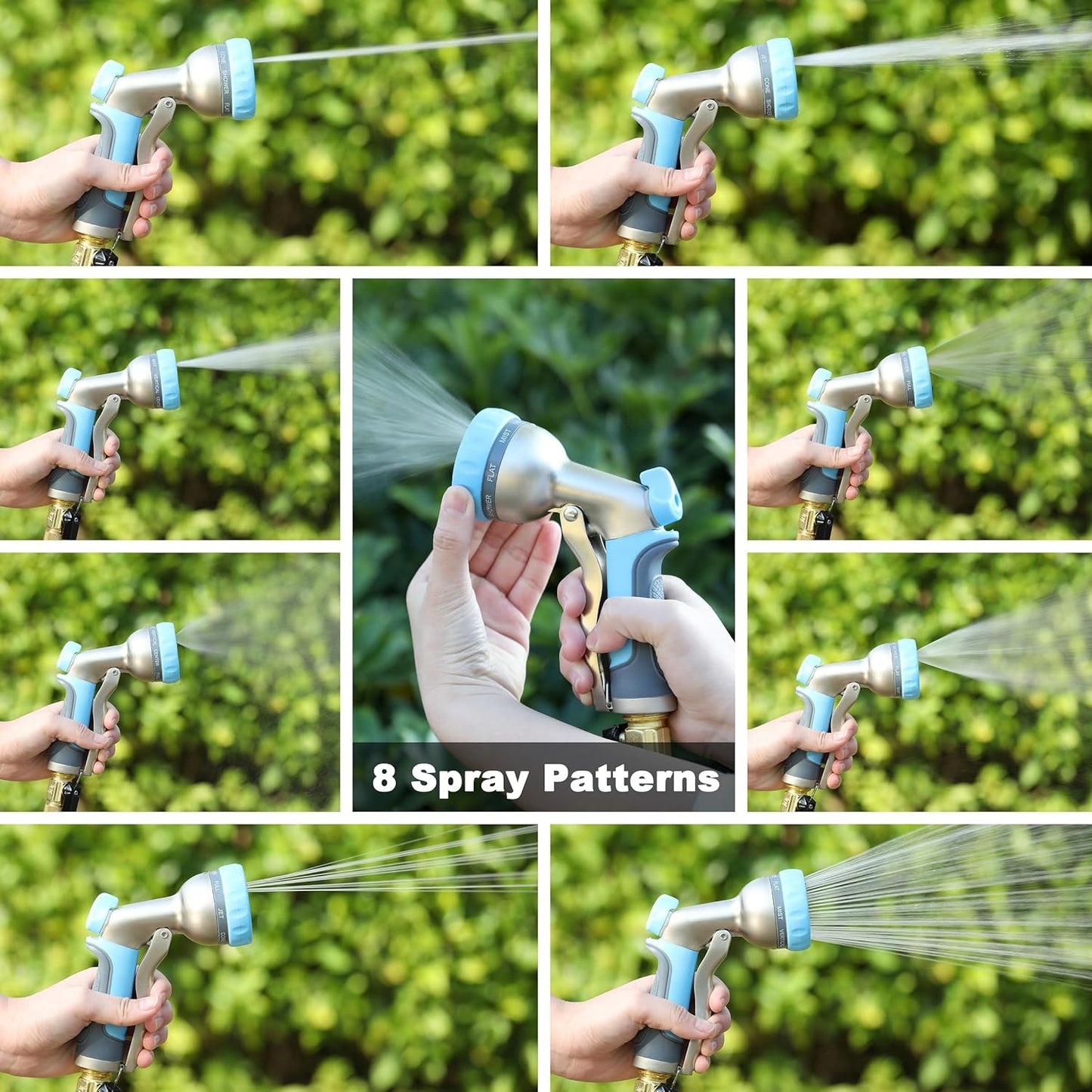 HOSUN Garden Hose Nozzle, Metal Spray Nozzles, Heavy Duty Spray Nozzle for Garden Hose, High Pressure Hose Nozzle with 8 Adjustable Patterns, Hand Sprayer for Plants Watering, Car & Pet Washing