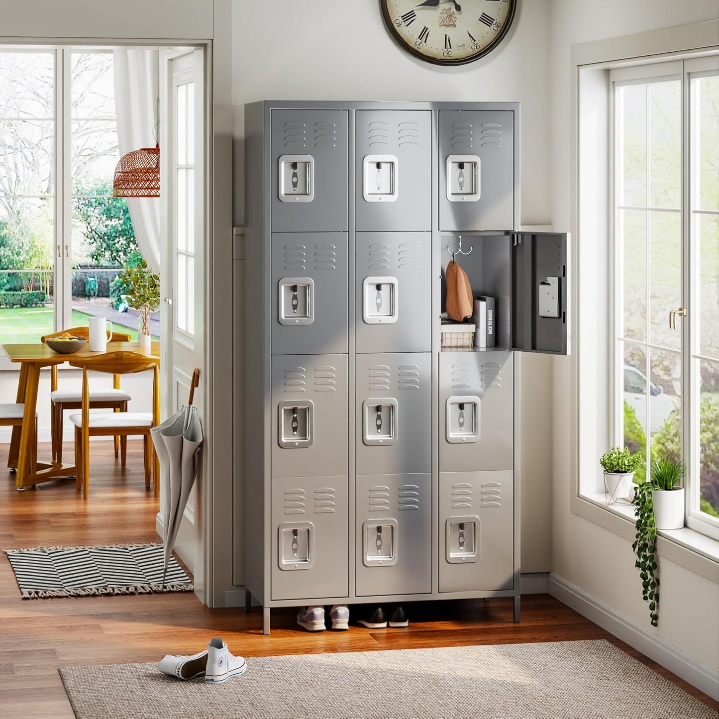 Aobabo 12 Doors Metal Storage Locker for Employees, Storage Locker with 12 Hooks for School Office Gym Bedroom, Grey, Assembly Required