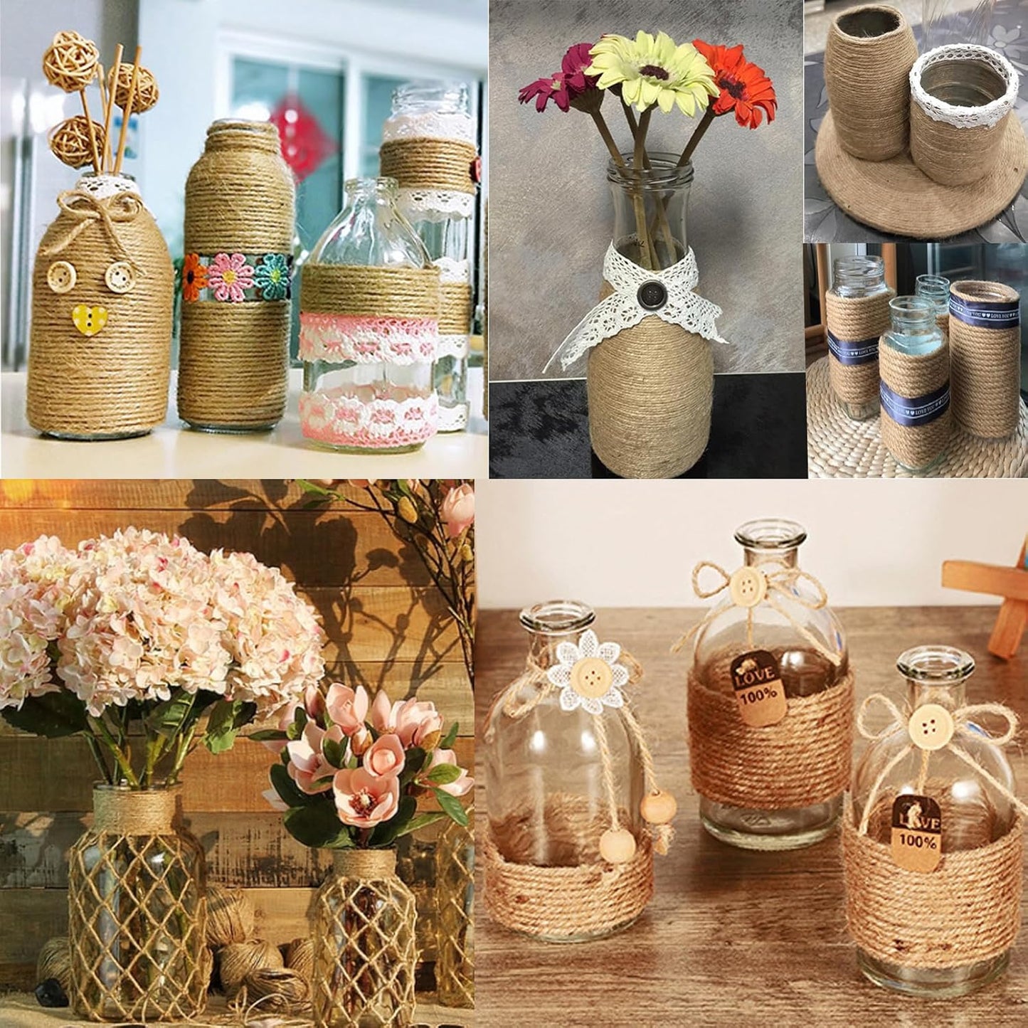 Natural Jute Twine String - 6mm x 164FT Long | Extra Strong & Eco-Friendly for Crafts, Gardening, Packaging, Cat Scratching Posts, and DIY Projects