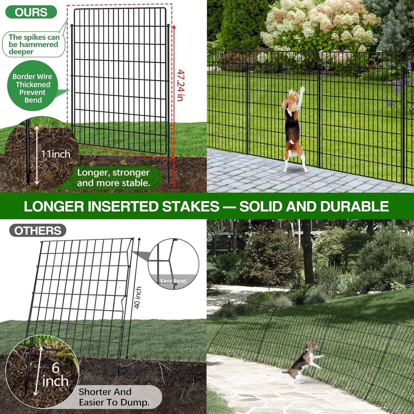 10 Panels Garden Fencing Animal Barrier with Lock, 40 in(H) X 24 ft(L) Dog Fence Outdoor for Yard Rustproof No Dig Decorative Tall Garden Fence Metal Wire Panel Border Rabbit Ground Stakes Fencing
