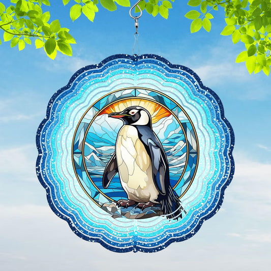 Penguin Yard and Garden Wind Spinner, Unique 3D Hanging Penguin Wind Spinner