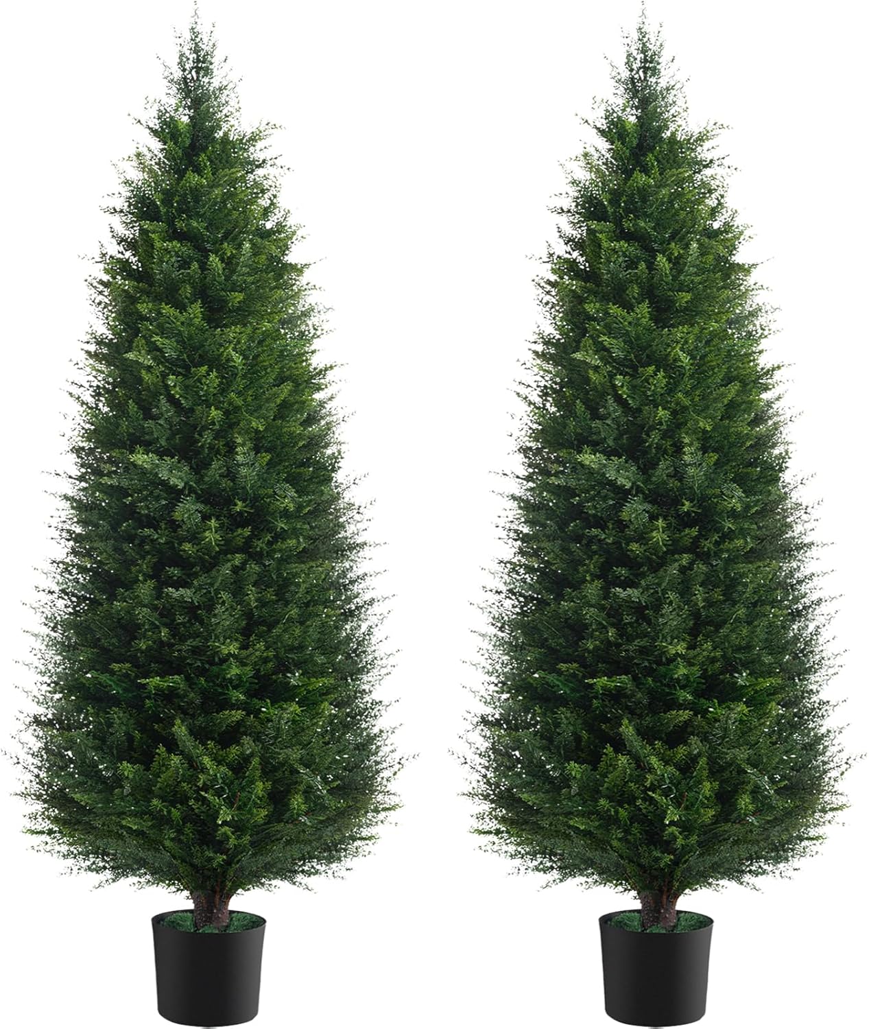Two 4ft Artificial Plants Topairy Faux Cedar Trees for Outdoor Planters, 48IN Tall Fake Pine Bushes UV Resistant Large Potted Shrubs for Front Porch Décor