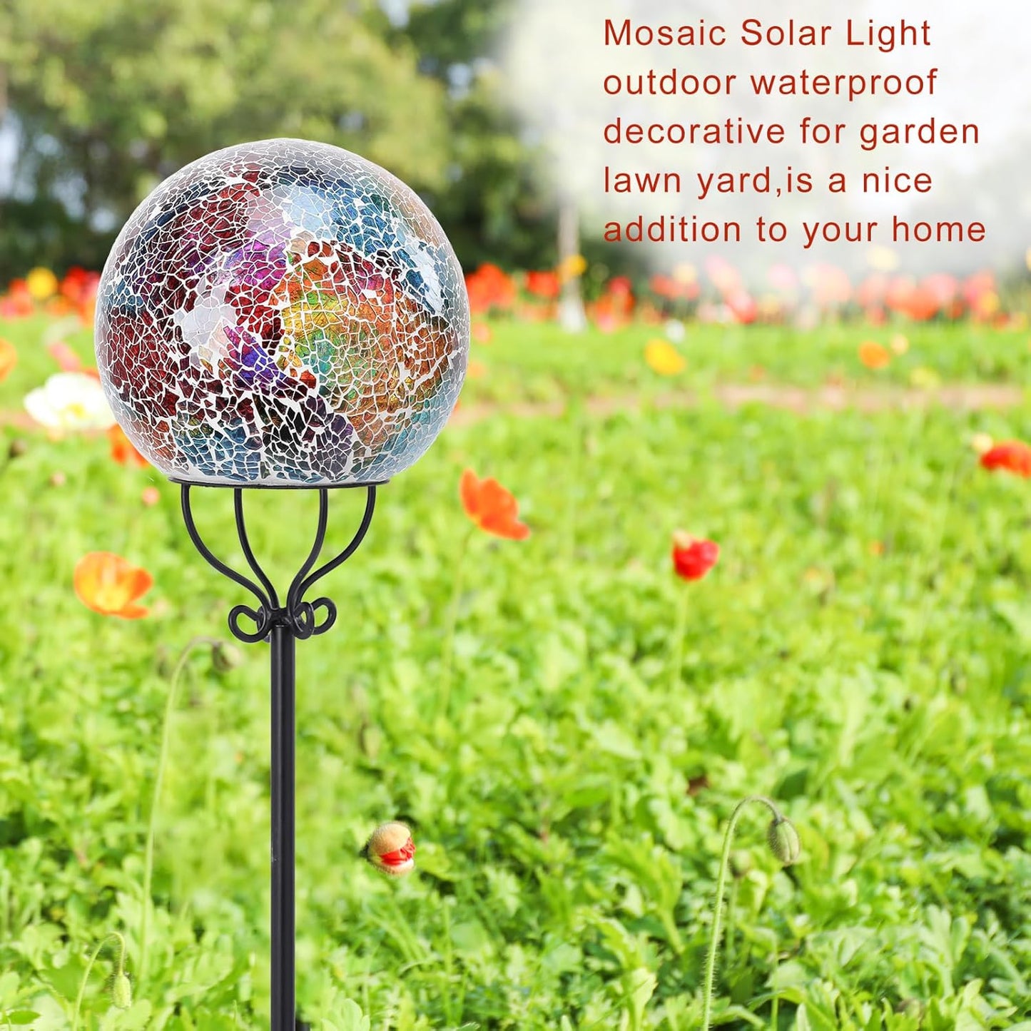 VCUTEKA Solar Outdoor Lights Garden Decor Mosaic Solar Garden Lights Waterproof Glass Ball LED Pathway Stake Light for Landscape Lawn Patio Yard Decoration 6 inch, Purple