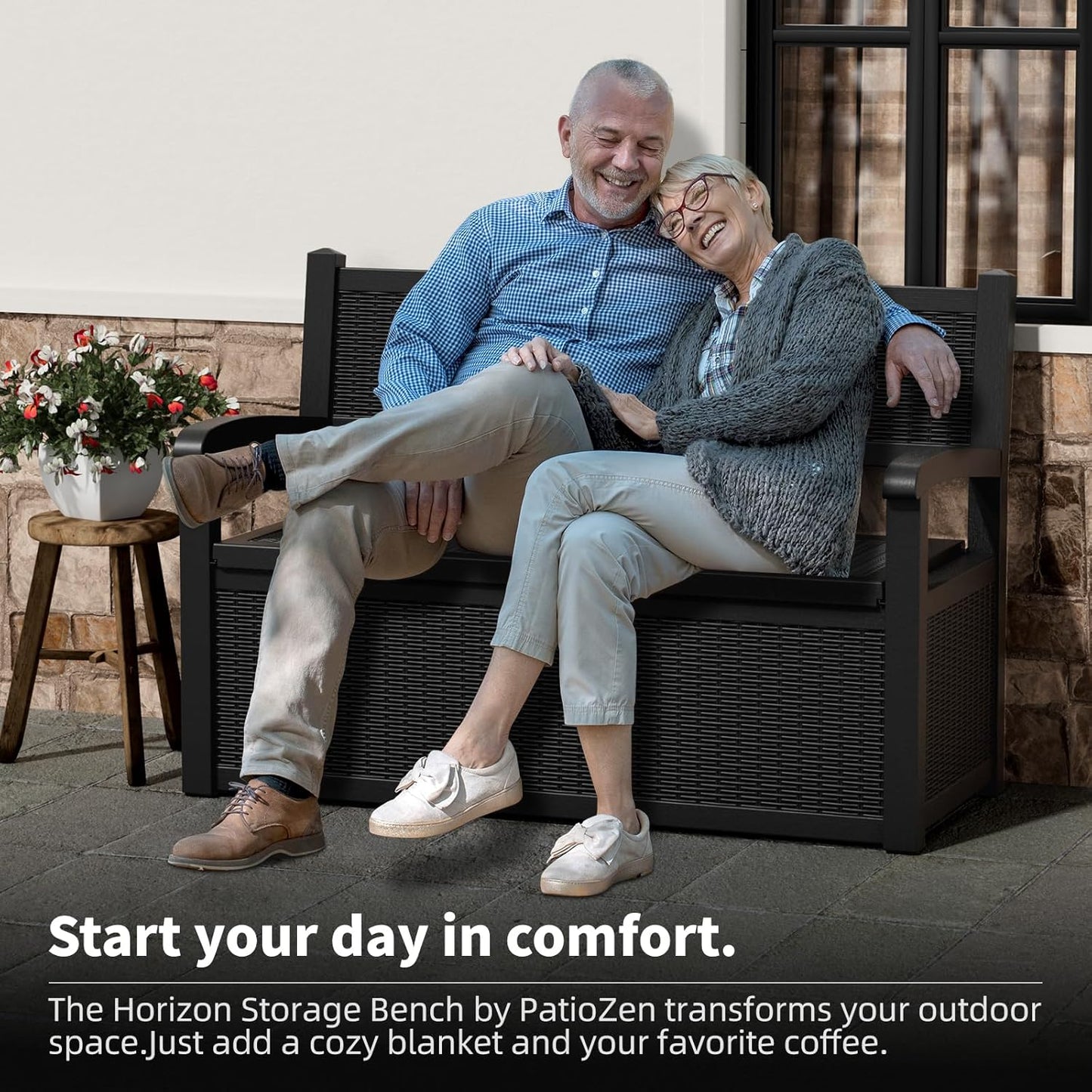 80 Gallon Outdoor Storage Bench Deck Box Waterproof Lockable,Outdoor Storage Furniture for Patio,Garden and Porch,Tools and Cushions（Black）