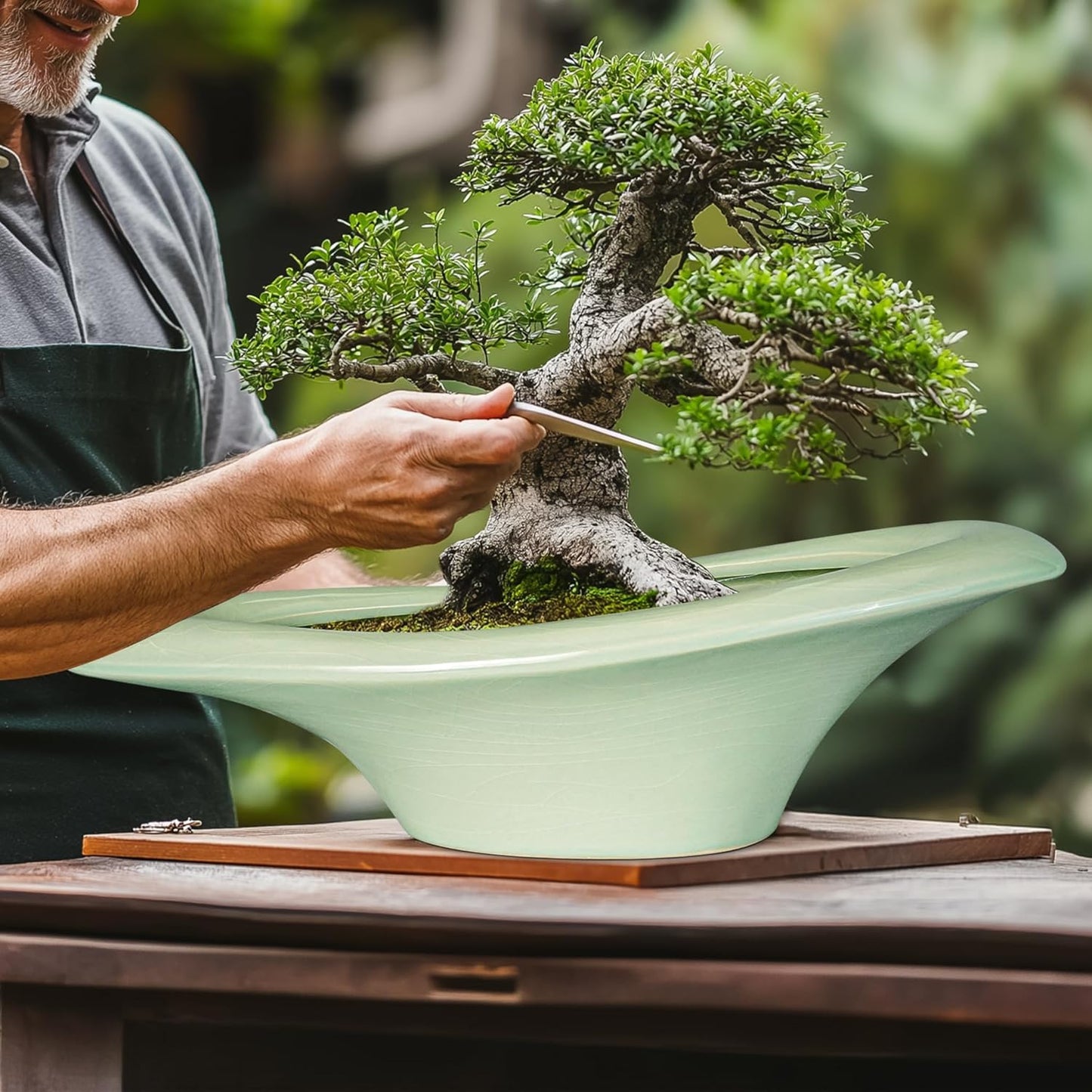 Ceramic Bonsai Pots - Large Succulent Planter 18 Inch Plant Pot Indoor Succulent Pot with Drainage Hole Outdoor Planter Bonsai Tree Pot for House Home Garden Decor Green