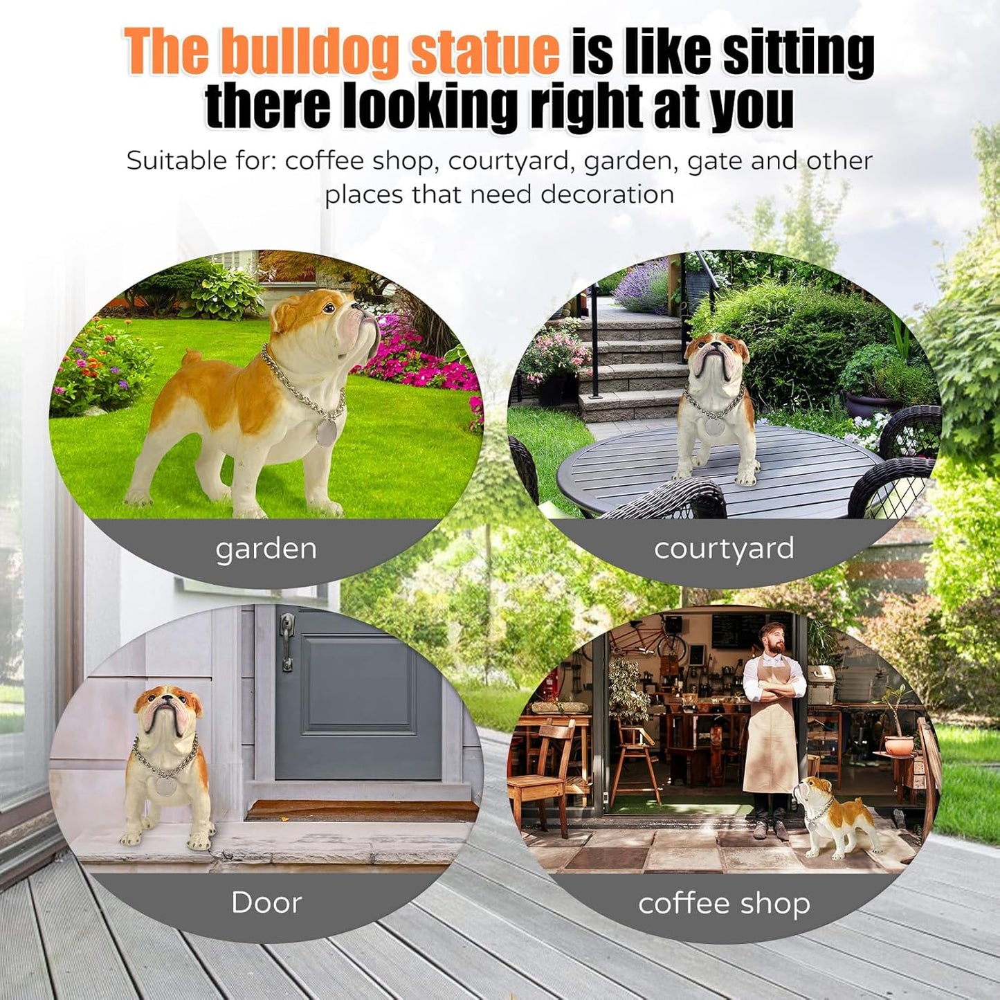 Adorable Standing English Bulldog Puppy Garden Statue, Cute Decorative Resin Figurine for Backyard, Porch, Lawn, Patio for Dog Lovers