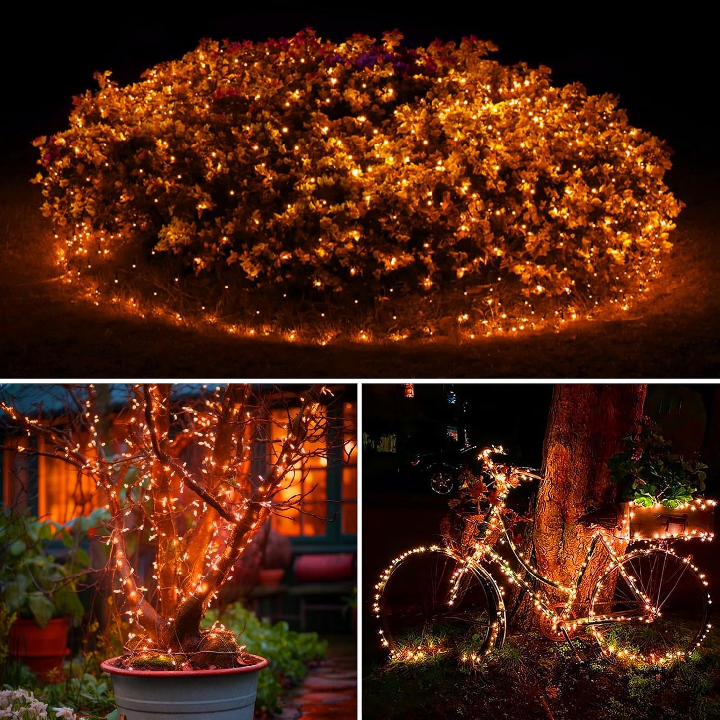 kolpop Orange Solar Fairy Lights Outdoor Waterproof, 3 Pack 33FT 80LED Solar Powered String Light, 8 Modes Copper Wire Solar Twinkle Lighting for Halloween Tree Garden Yard Outside