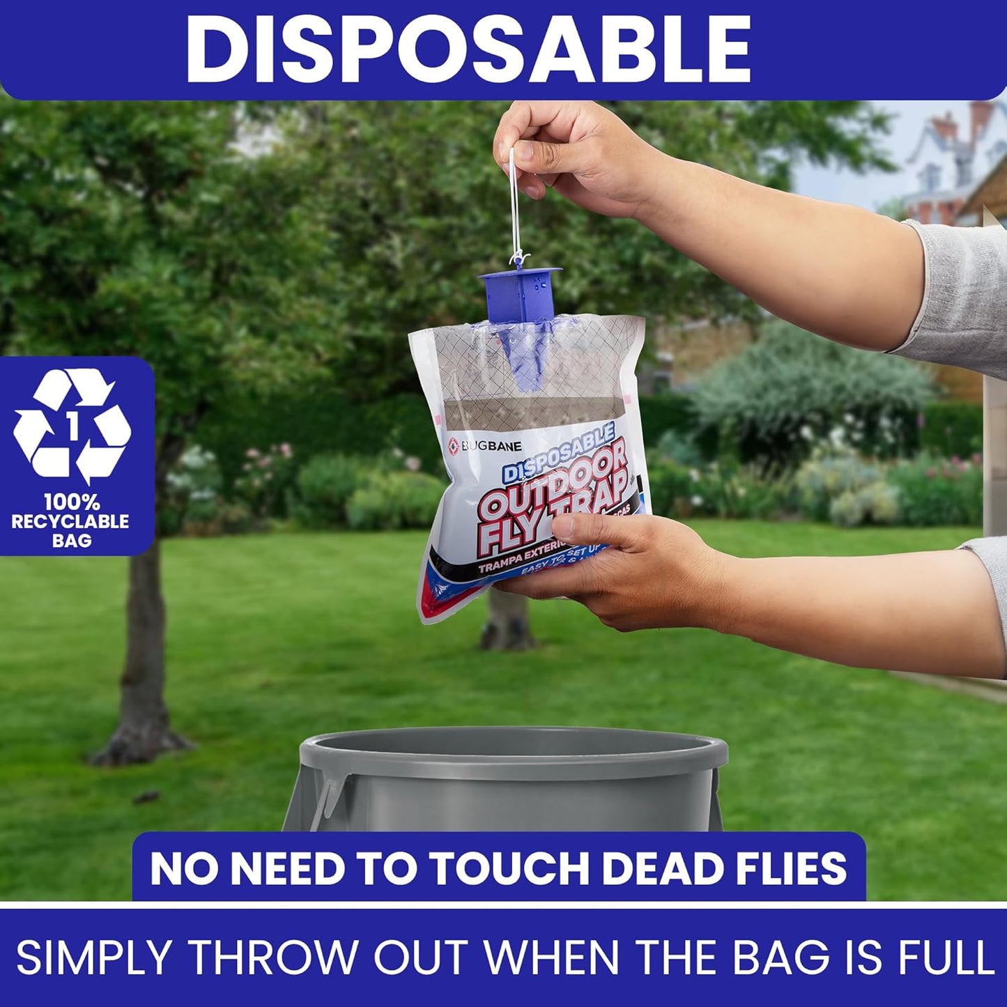 Fly Traps Outdoor Fly Trap for Patio. 4 Non-Toxic Pre-Baited Flies Bags Outdoor Disposable. Hanging Bug Catchers for All Filth Flies Killer for Outside Bug Control in Yard Horse Ranch Trash Can